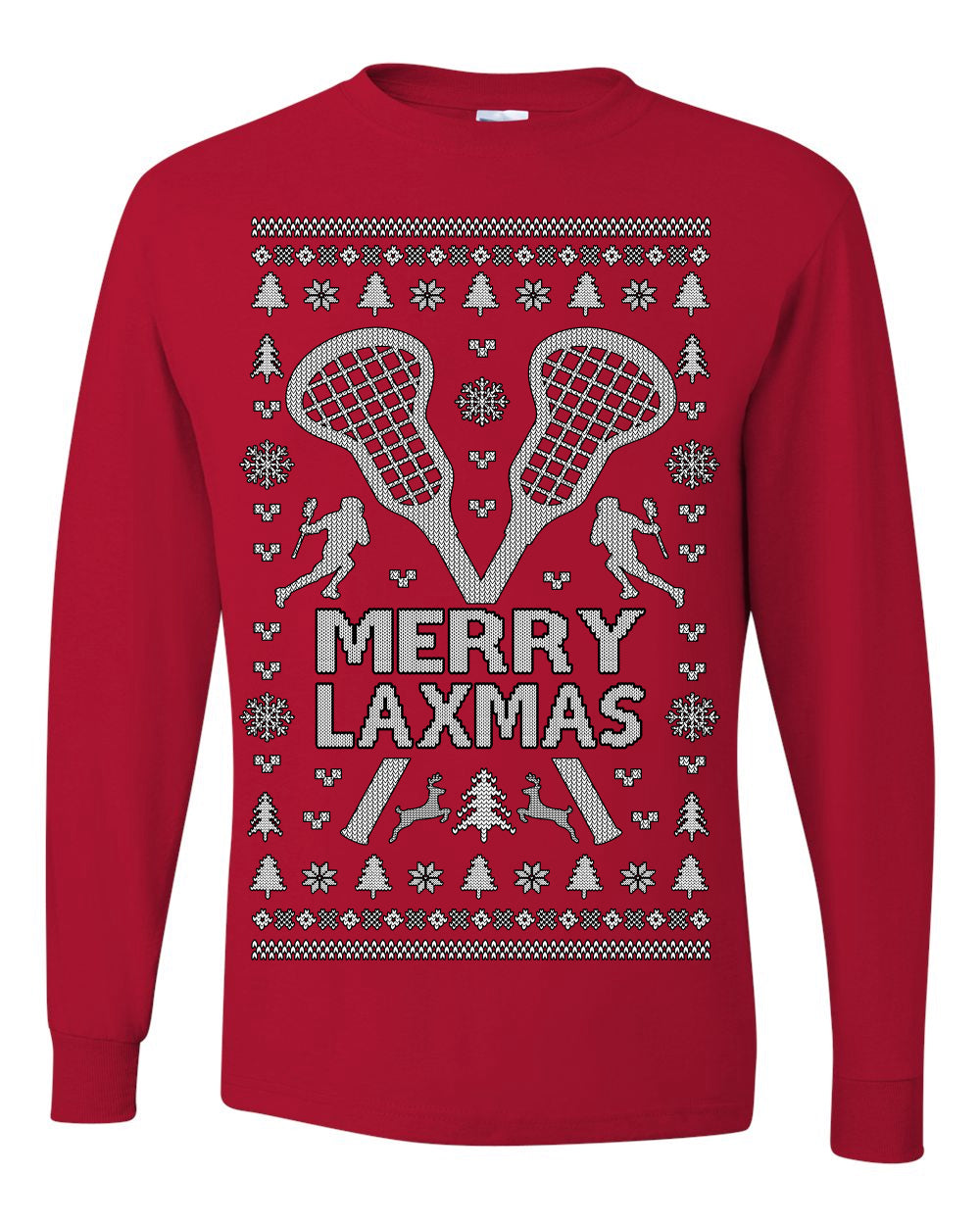 Merry Laxmas Funny Lacrosse Sports LAX, Teen Sport Player Boys Girls Adult Pun Ugly Christmas Sweater Ugly Christmas Mens Long Sleeve Shirt