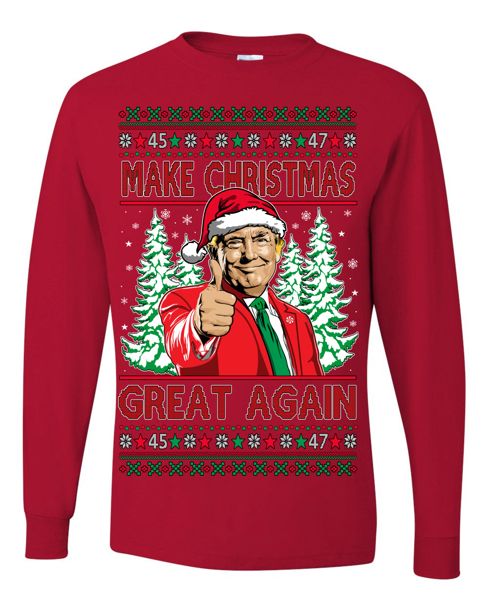 Make Christmas Great Again, Santa Claus Donald Trump, JD Vance 2024 Election Funny Political Conservative Republican Men Women Ugly Christmas Sweater Ugly Christmas Mens Long Sleeve Shirt