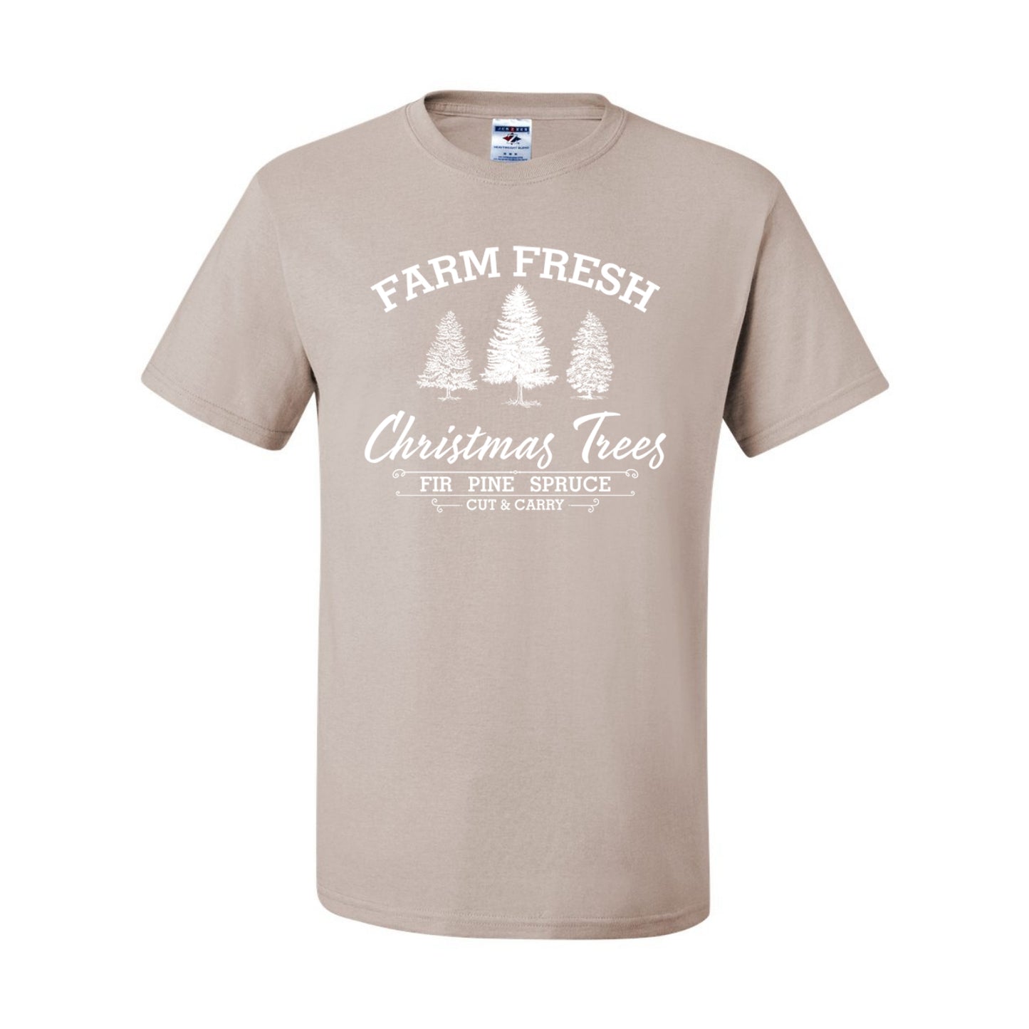 Farm Fresh Christmas Trees Classic White Design | Fir Pine Sprice, Cut and Carry, Classic Vintage Winter Holiday Tree Logo Ugly Christmas Men's T-Shirt
