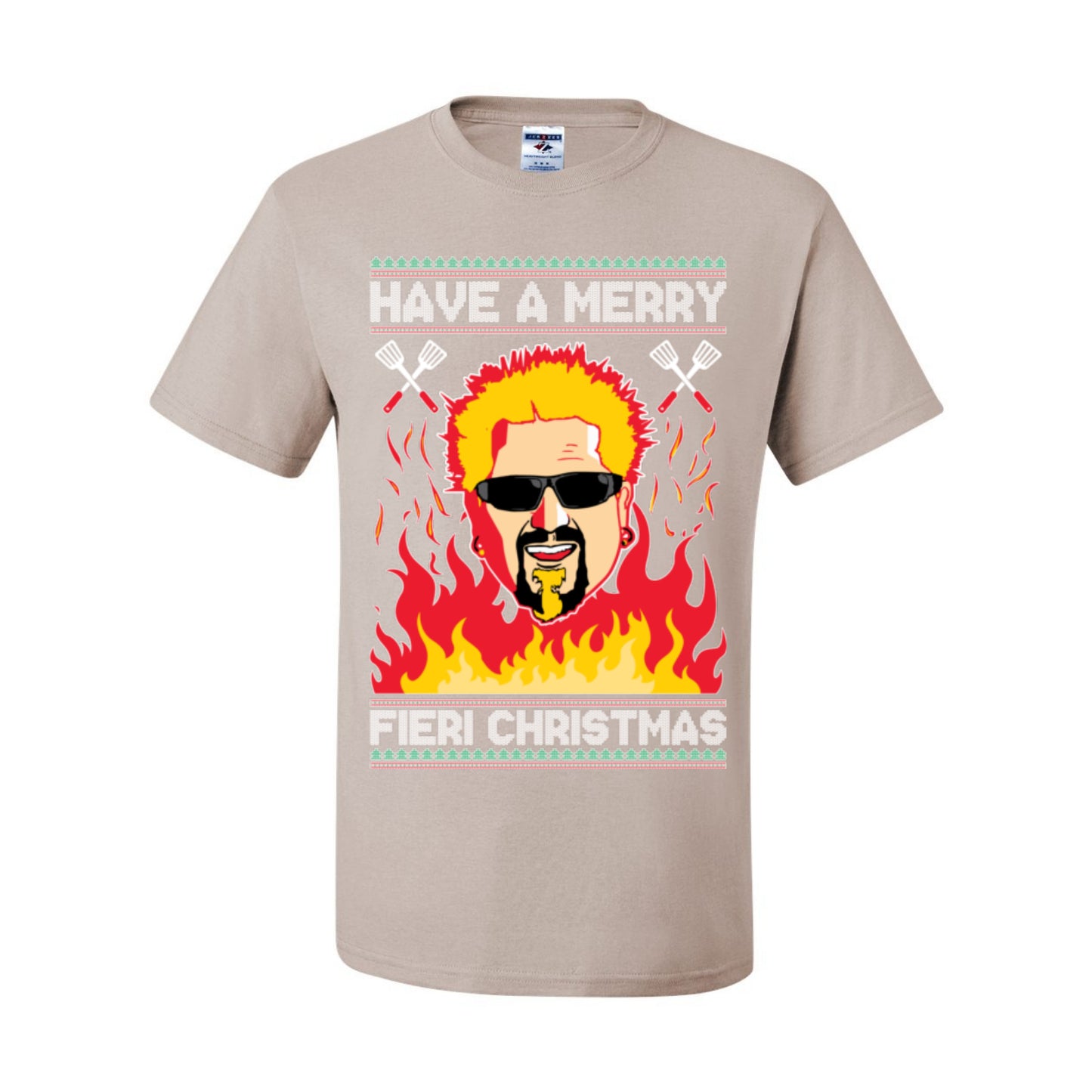 Have a Merry Fieri Christmas, Viral Grocery Games Meme, Flavor Fire Tequila TV Chef Ugly Christmas Sweater Ugly Christmas Men's T-Shirt