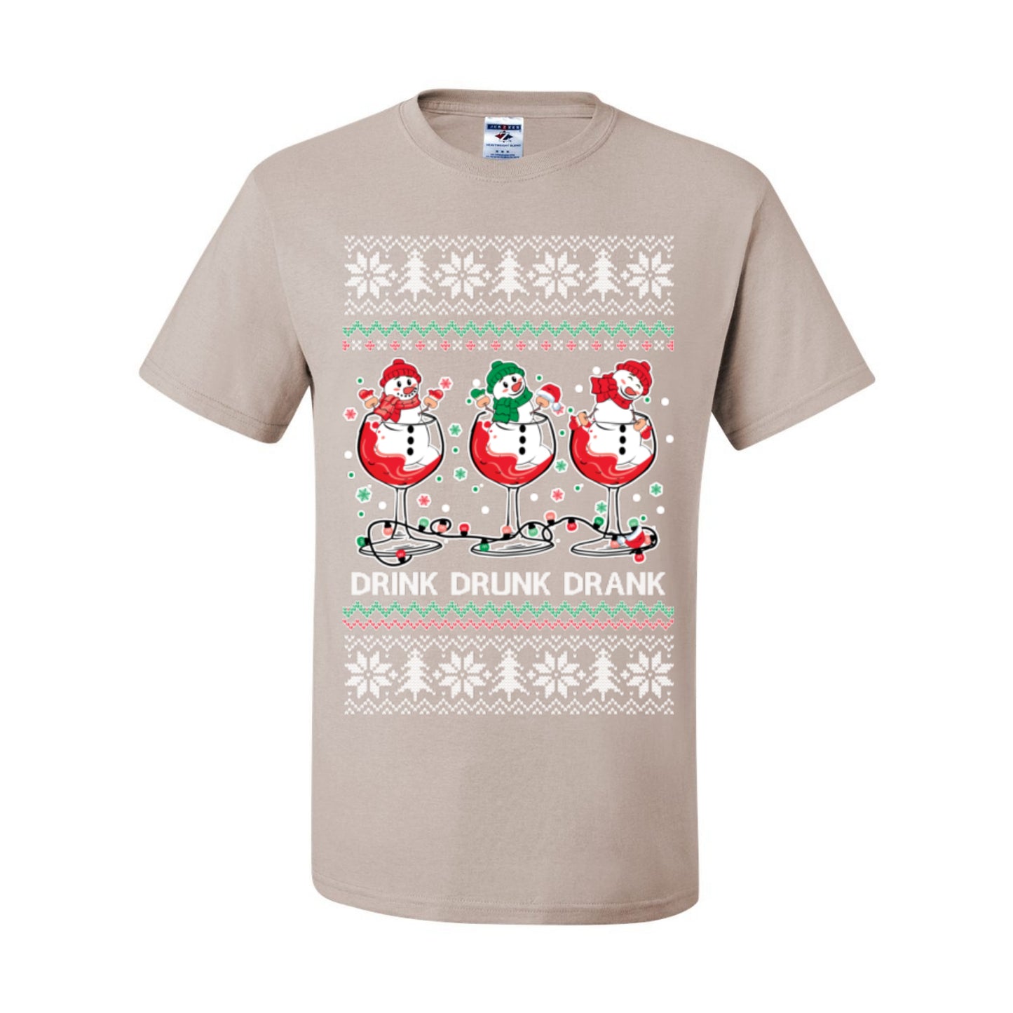 Drink Drank Drunk Funny Snowman, Funny Cocktail Wine Beer Alcohol Candy Cane Mixed Drinks Bar Crawl, Ugly Christmas Sweater Ugly Christmas Men's T-Shirt