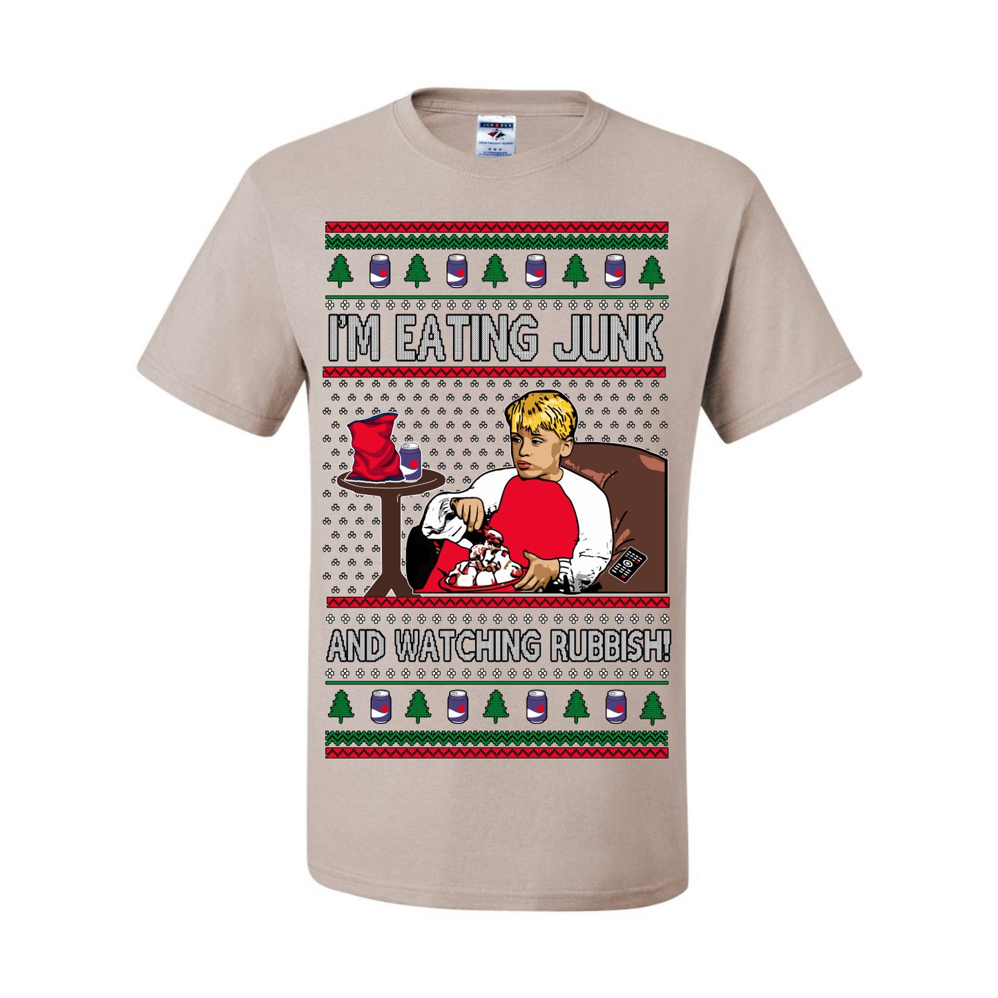I'm Eating Junk and Watching Rubbish, Classic 90s Xmas Kevin Movie Ice Cream Soda Alone Movies, Ugly Christmas Sweater Ugly Christmas Men's T-Shirt