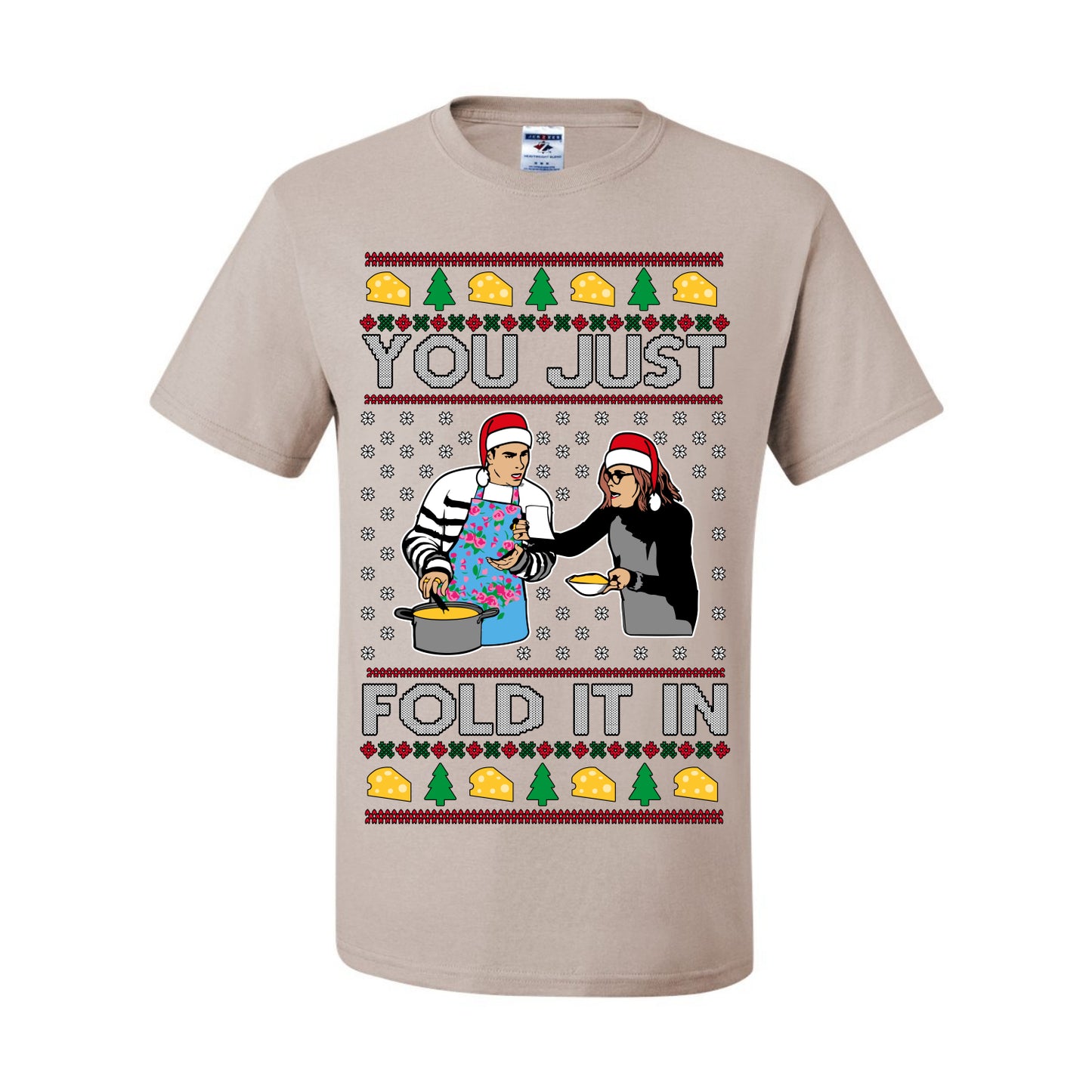 You Just Fold It In, Funny Cooking Enchilada Moira David Schitt's TV Show Sitcom Santa Hat, Ugly Christmas Sweater Ugly Christmas Men's T-Shirt
