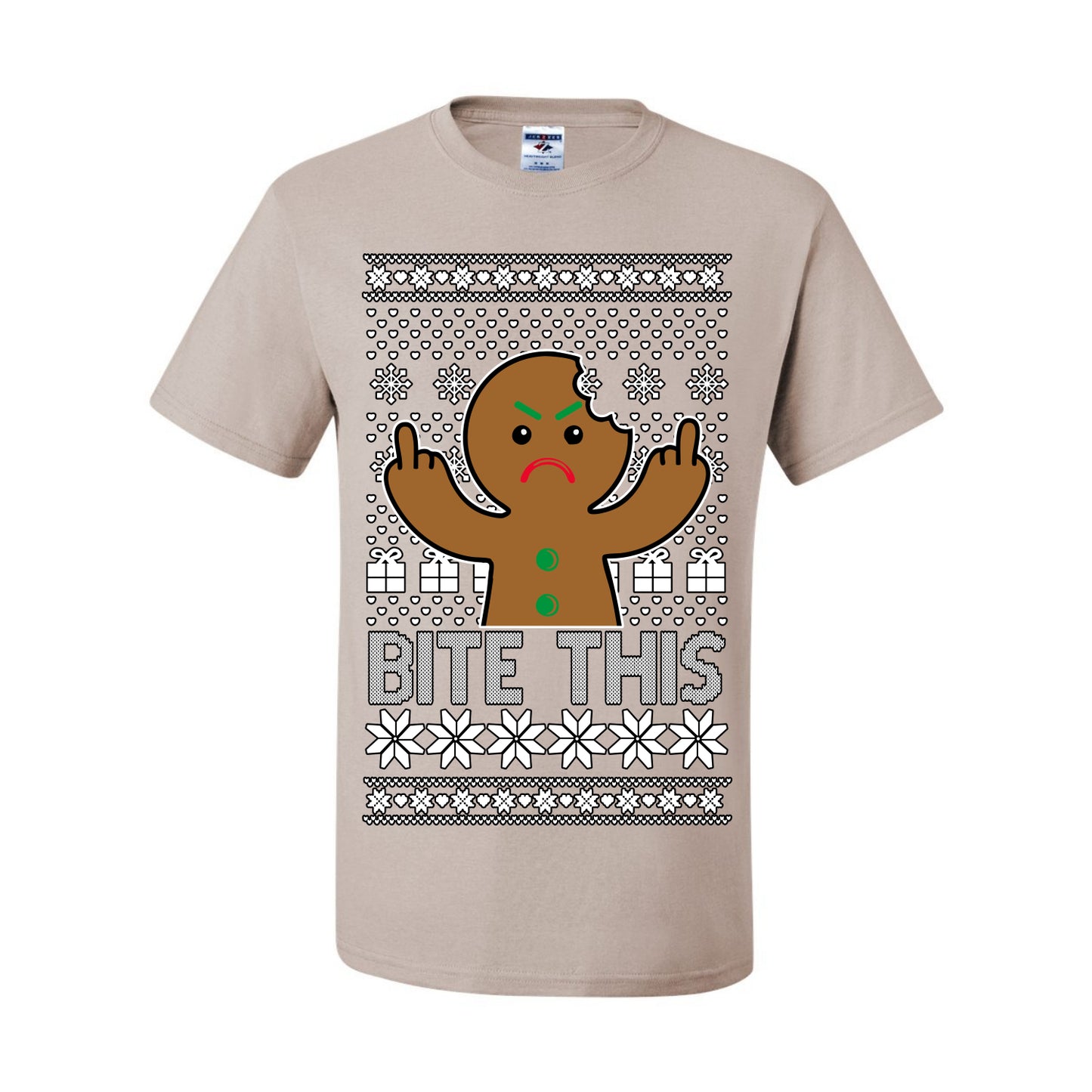 Bite This, Funny Gingerbread Cookie Offensive Inappropriate Middle Finger, F U Ginger Bread Dirty Novelty Xmas Ugly Christmas Sweater Ugly Christmas Men's T-Shirt