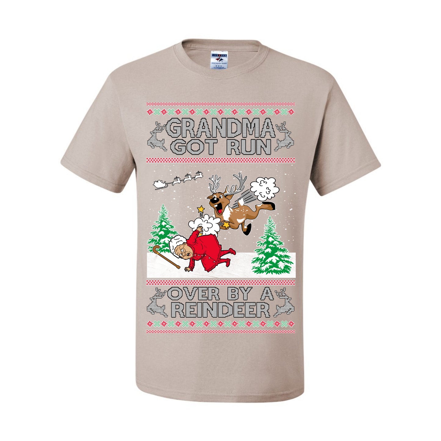 Grandma Got Run Over by a Reindeer, Funny Animated Design Rein Deer Kids TV Song Movie, Ugly Christmas Sweater Ugly Christmas Men's T-Shirt