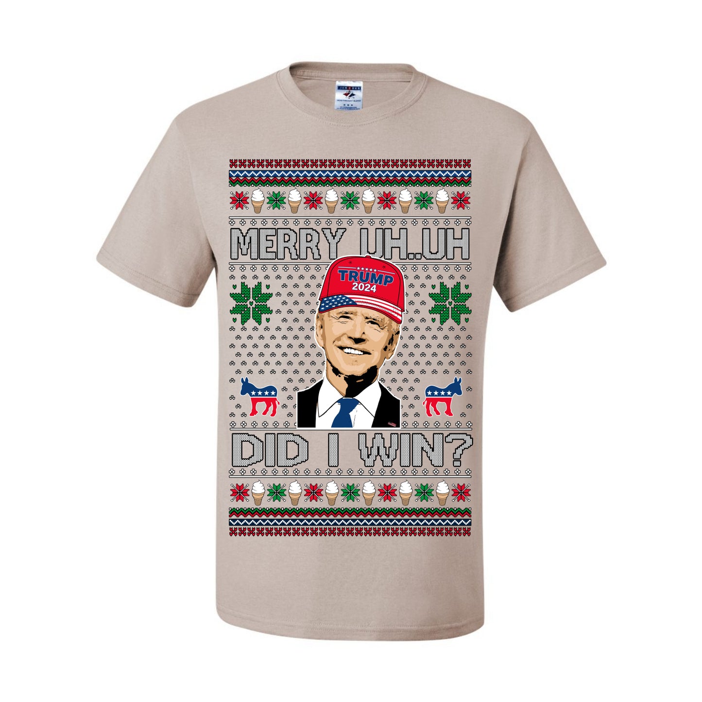 Merry Uh Did I Win? Funny Confused Joe Biden, Liberal Democrats Election 2024 Ugly Christmas Sweater Ugly Christmas Men's T-Shirt