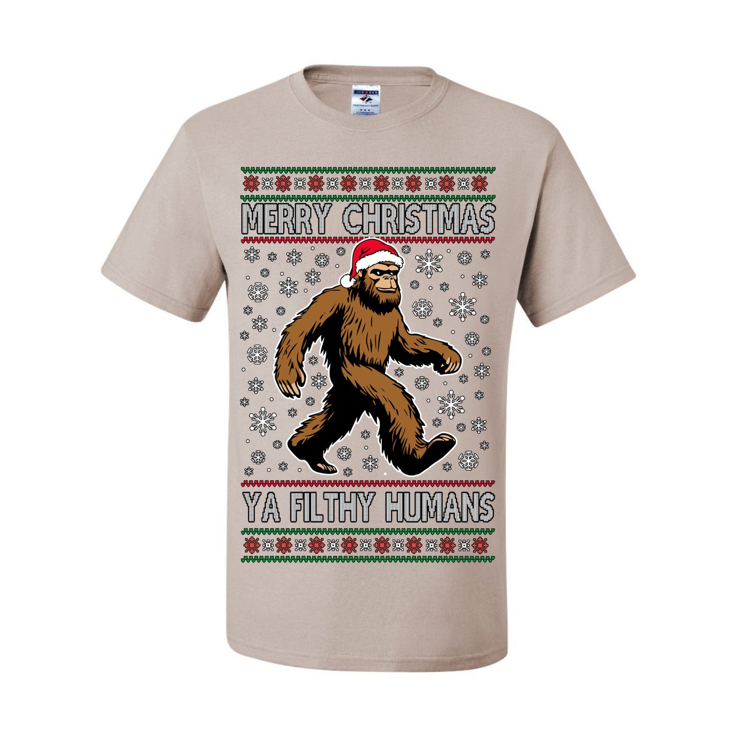 Merry Christmas Ya Filthy Humans Funny Sasquatch, UFO Conspiracy Theory Y2K Big Foot Supernatural Theorist Bigfoot Ugly Christmas Sweater Ugly Christmas Men's T-Shirt
