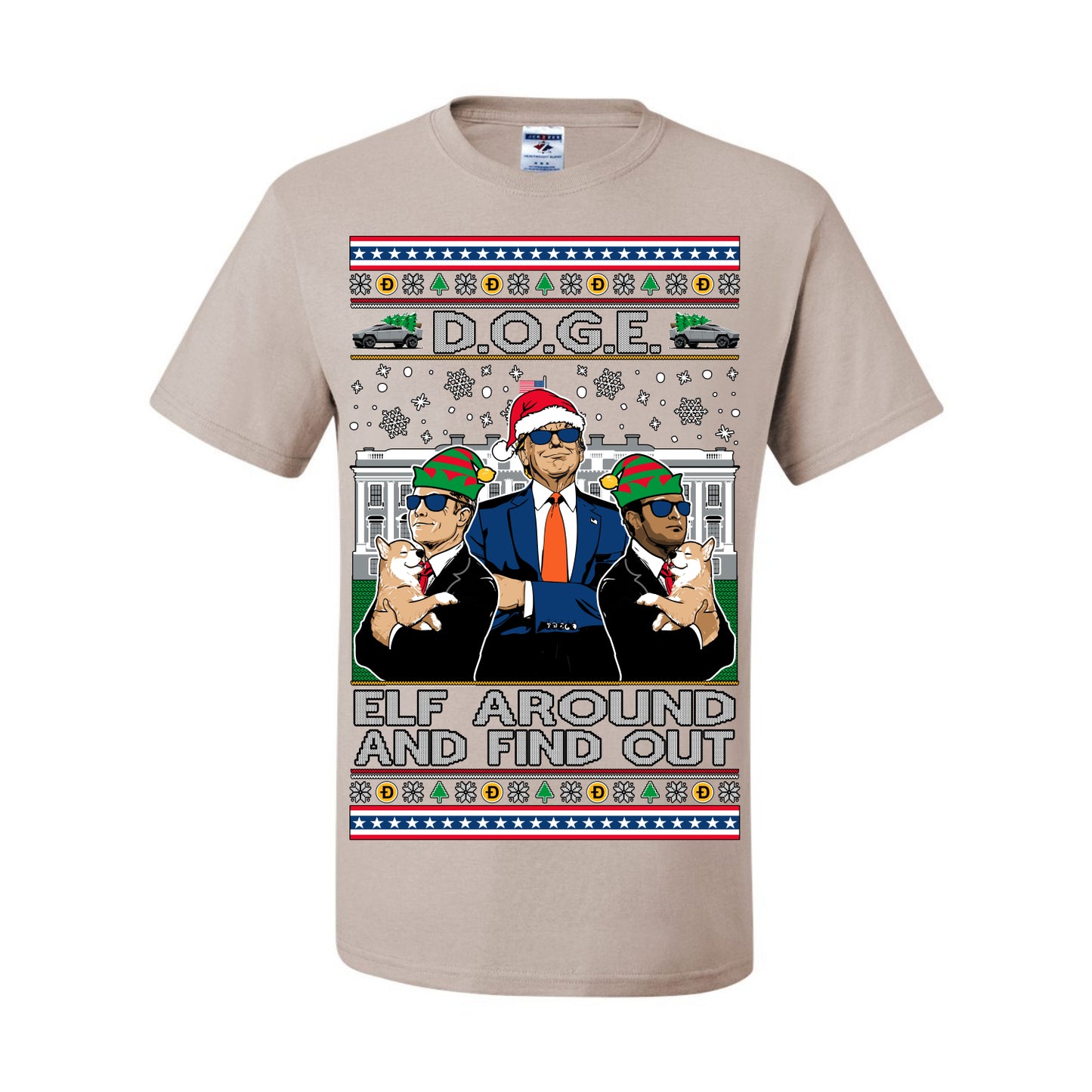Doge Elf Around and Find Out Trump Elon Vivek, Department of Govenmental Efficiency D.O.G.E. Republicans MAGA Ugly Christmas Sweater Ugly Christmas Men's T-Shirt