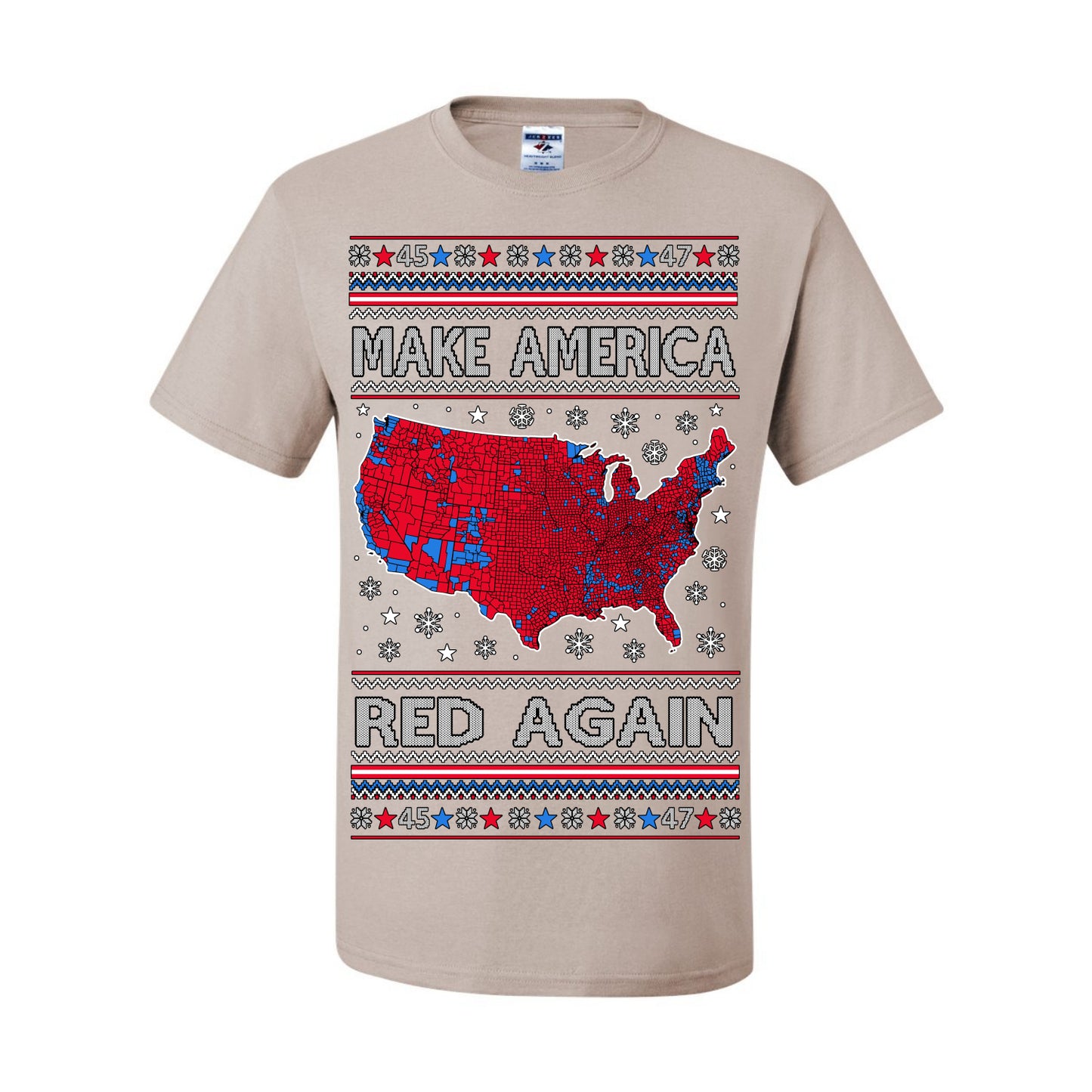 Make America Red Again USA Map, President Donald Trump 2024 MAGA Red Wave, Ugly Christmas Sweater Ugly Christmas Men's T-Shirt