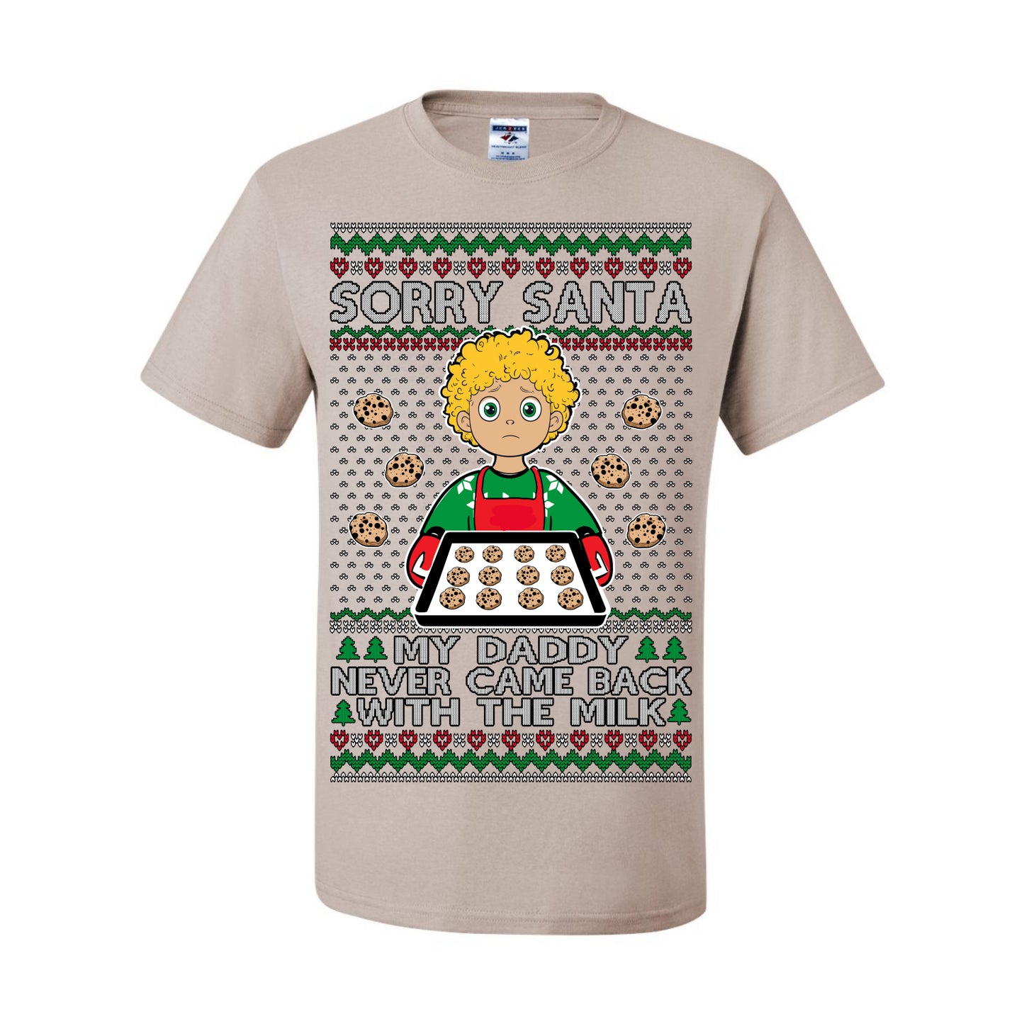 Sorry Santa Dad Never Came Back With Milk, Funny Viral Daddy Left Sad Kid Meme Ugly Christmas Sweater Ugly Christmas Men's T-Shirt
