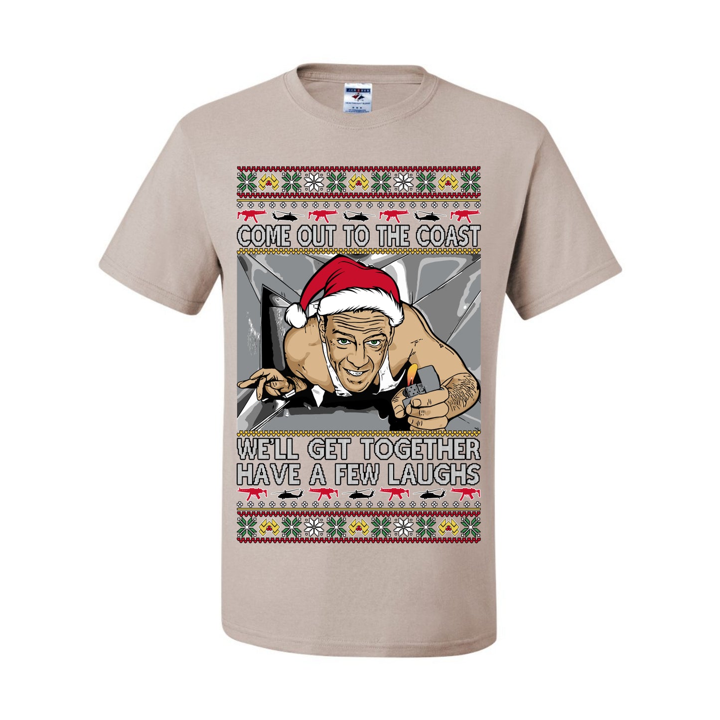 Come Out to the Coast Have a Few Laughs, Funny Die Hard Movie Scene Vent Lighter Quote McClane Nakatomi Plaza Xmas Party, Ugly Christmas Sweater Ugly Christmas Men's T-Shirt