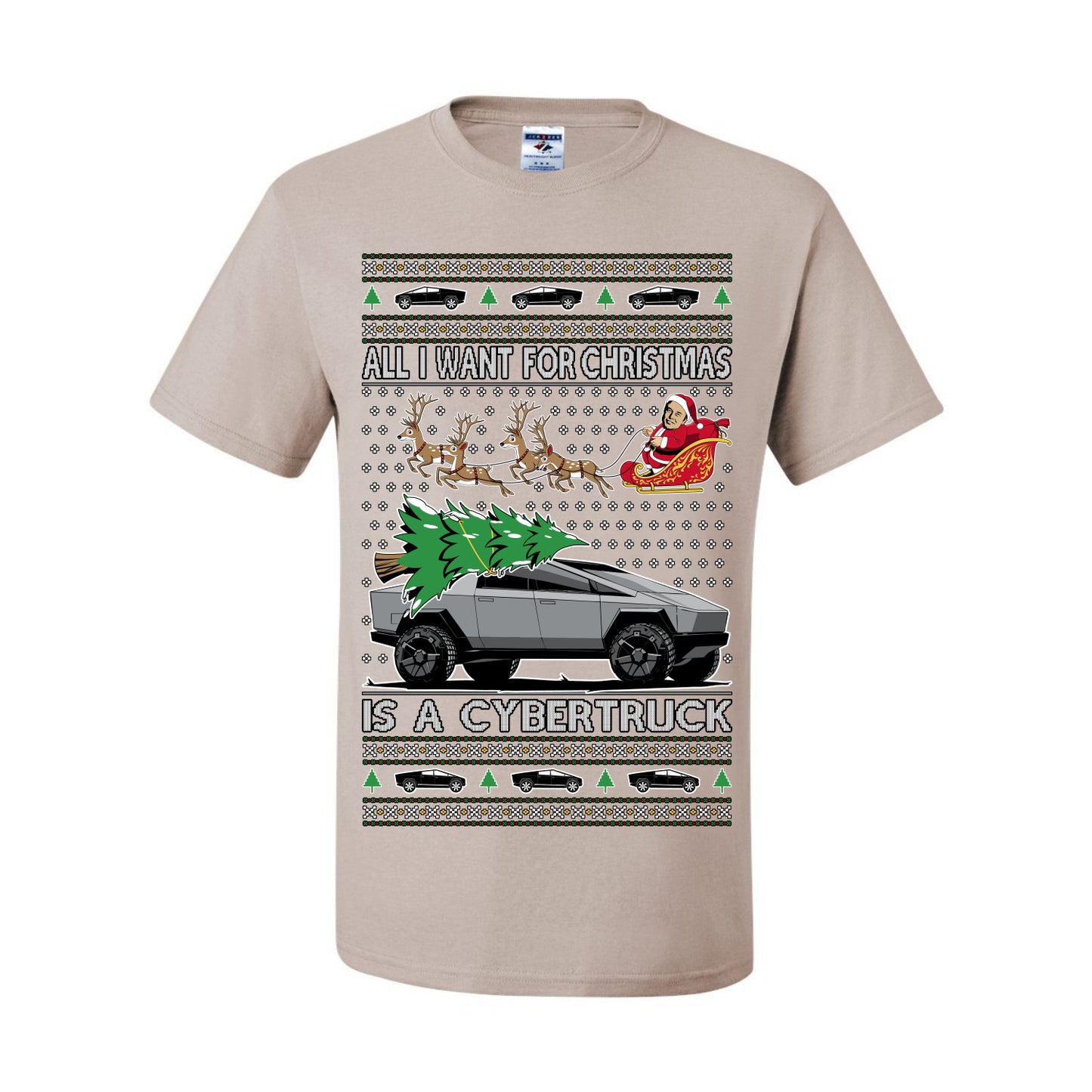 All I Want for Christmas is a Cybertruck, Funny Tech Cyber Truck Elon Musk Santa Claus Reindeer, Meme Ugly Christmas Sweater Ugly Christmas Men's T-Shirt