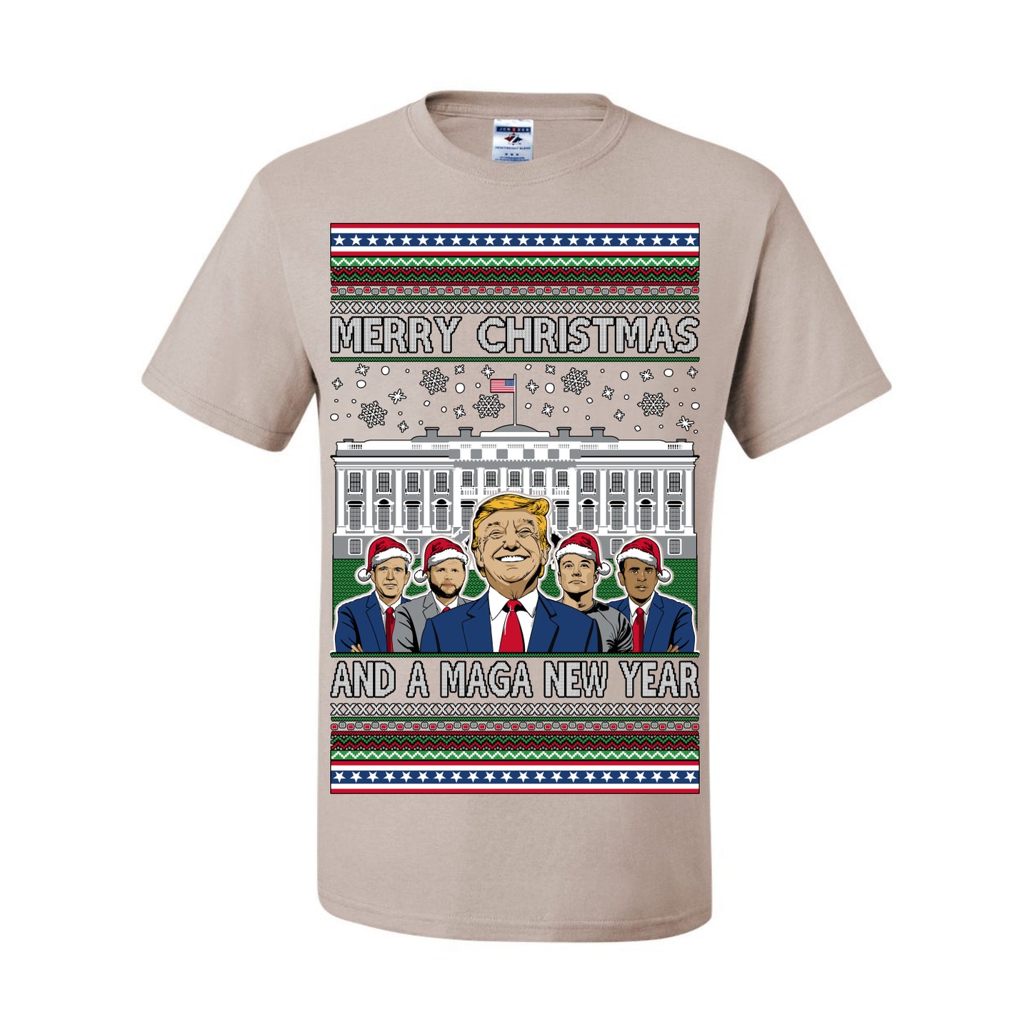 Merry Christmas and a MAGA New Year 2025, Trump Vance Administration 45 47 Make America Great Again USA Ugly Christmas Sweater Ugly Christmas Men's T-Shirt