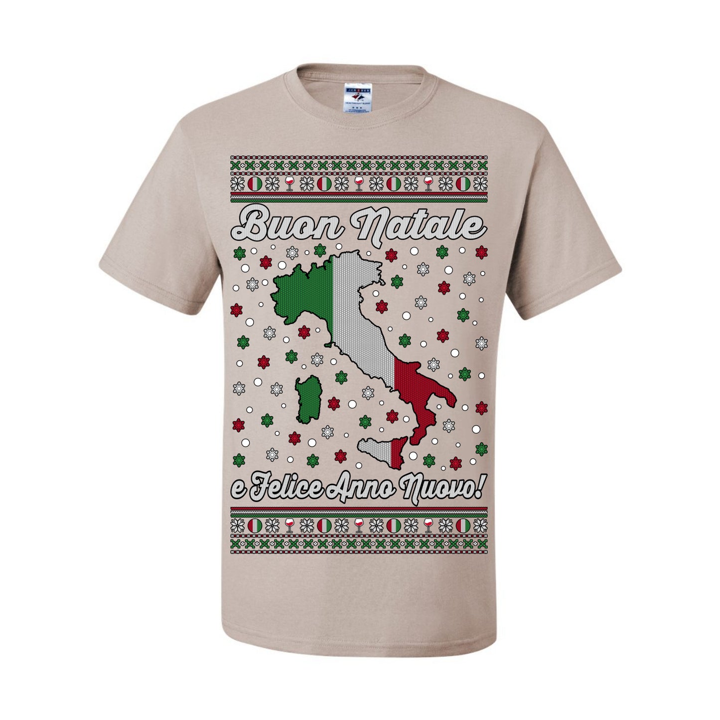 Buon Natale e Felice Anno Nuovo! Merry Christmas and Happy New Year, Funny Classic Italy Peninsula Italian Ugly Christmas Sweater Ugly Christmas Men's T-Shirt
