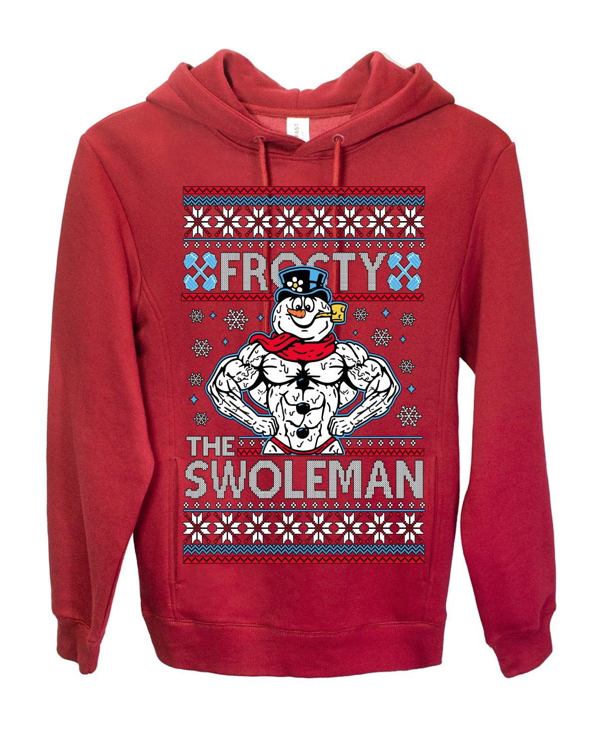 Frosty the Swoleman, Funny Snow Man Workout Gym Weight Lifting, Snowman Classic Movie Ugly Christmas Sweater Ugly Christmas Premium Side-Pocket Hoodie Sweatshirt