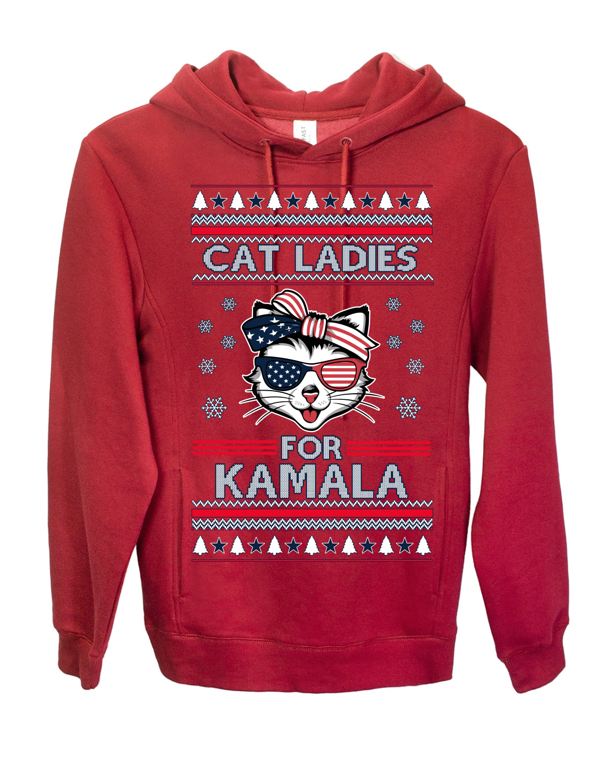 Cat Ladies for Kamala USA Glasses, Harris Tim Walz 2024 Cute USA Glasses Bow, Ugly Christmas Sweater Crewneck Sweatshirt Ugly Christmas Premium Side-Pocket Hoodie Sweatshirt