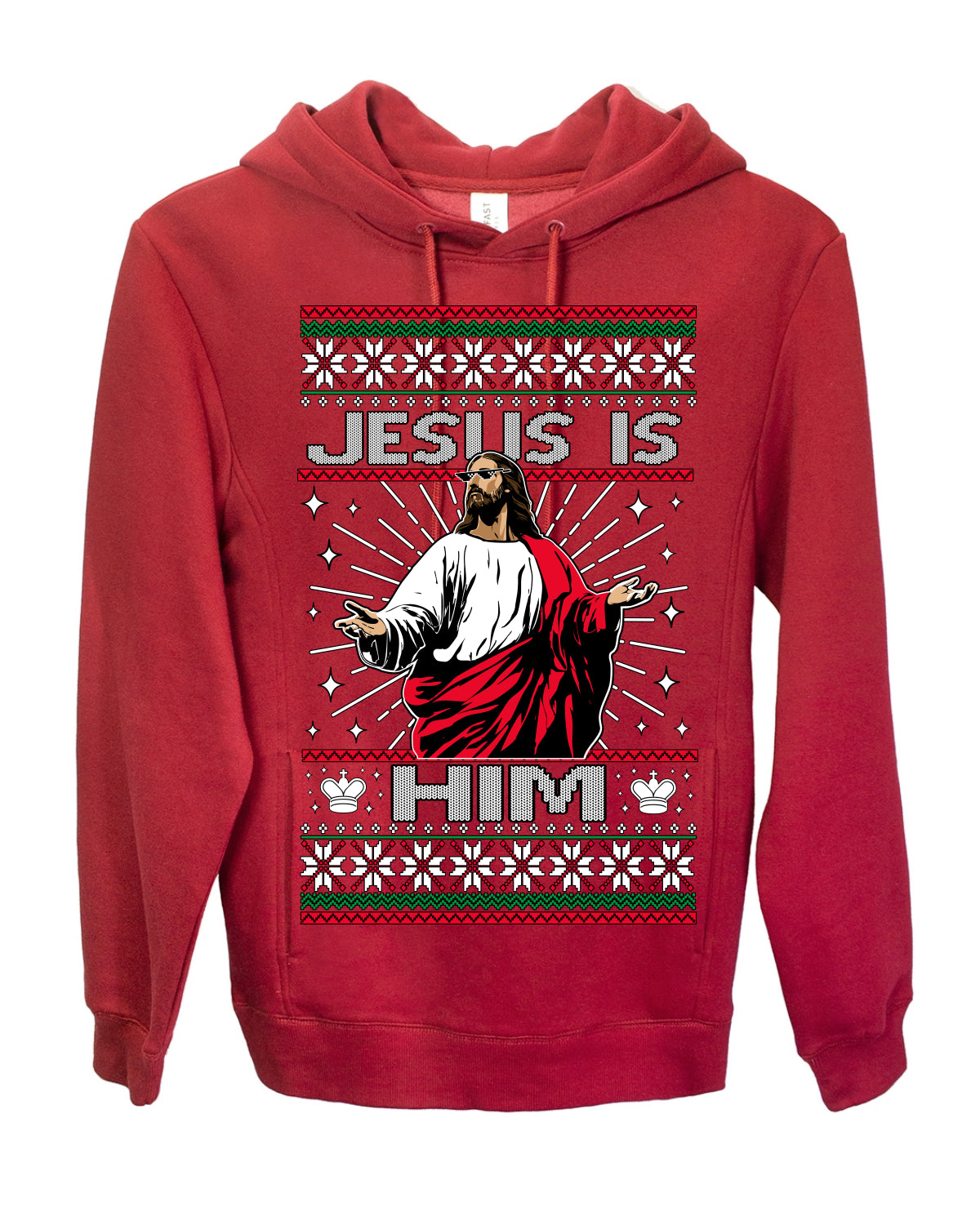 Jesus Is Him Funny Gen Z Viral Meme Shades, Religious Christ Christian Christianity Brain Rot Joke Slang Ugly Christmas Sweater Ugly Christmas Premium Side-Pocket Hoodie Sweatshirt