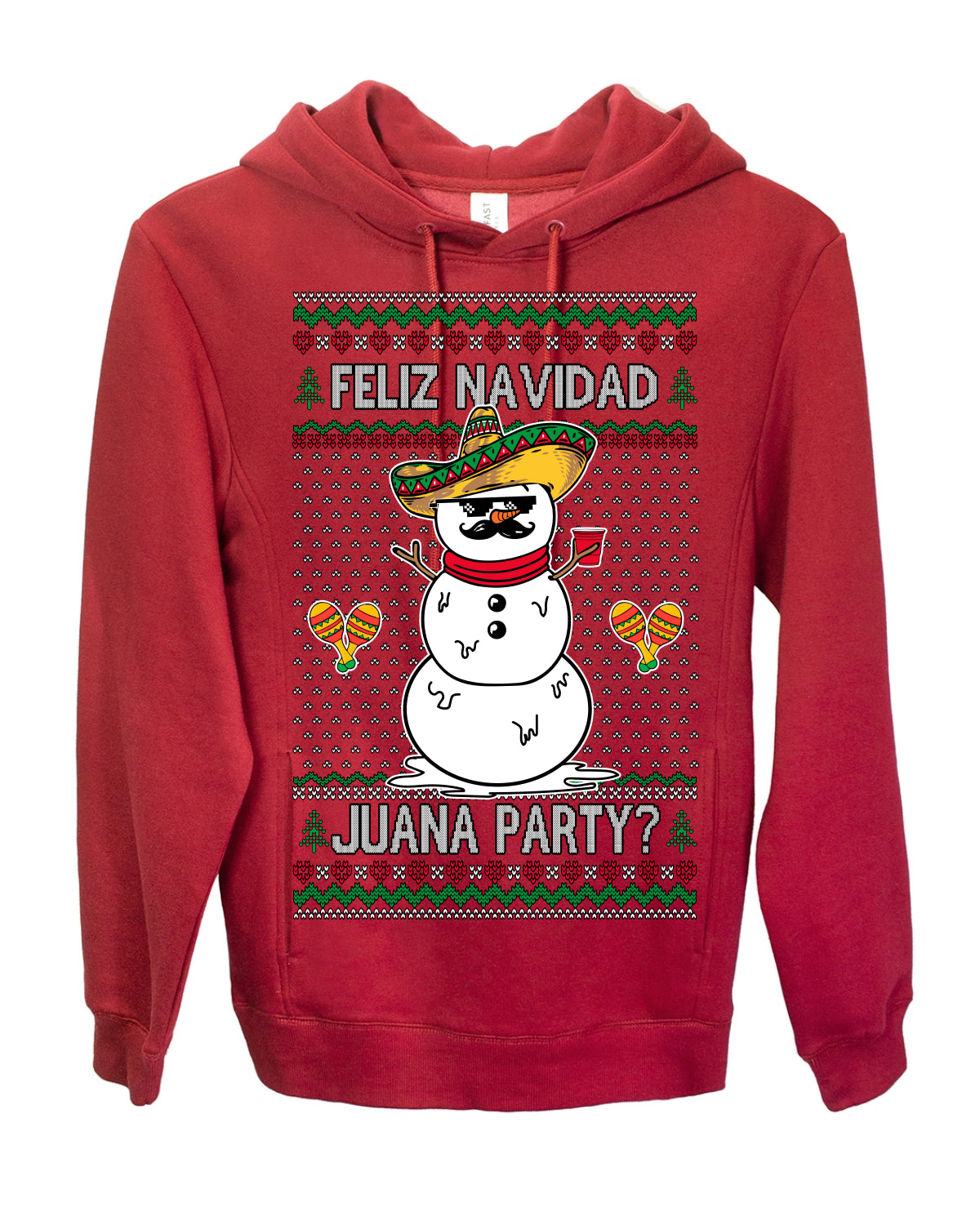Feliz Navidad Juana Party? Funny Spanish Drinking Sueter Cerveza Ropa en Espanol Ugly Christmas Sweater Ugly Christmas Premium Side-Pocket Hoodie Sweatshirt