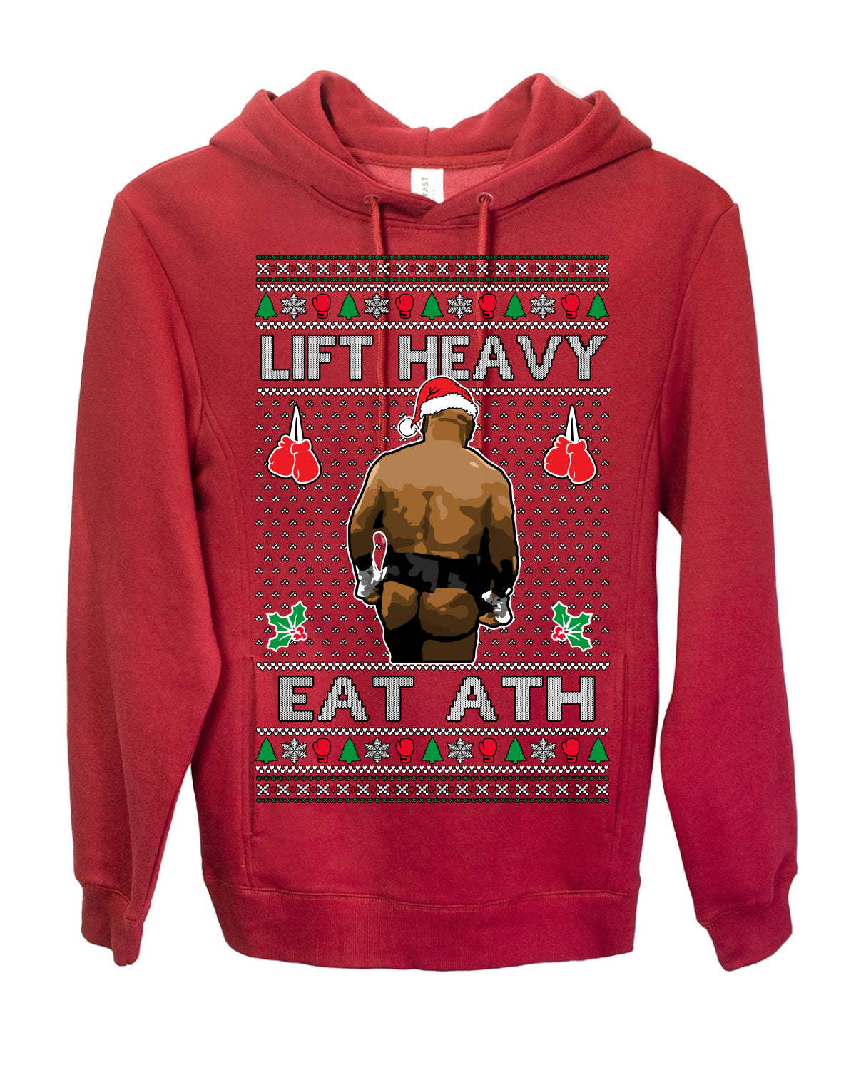 Lift Heavy Eat Ath Merry Chrithmith, Mike Tyson Butt Viral Weightlifting Lifting Boxing Fight Meme Men Women Funny Ugly Christmas Sweater Ugly Christmas Premium Side-Pocket Hoodie Sweatshirt