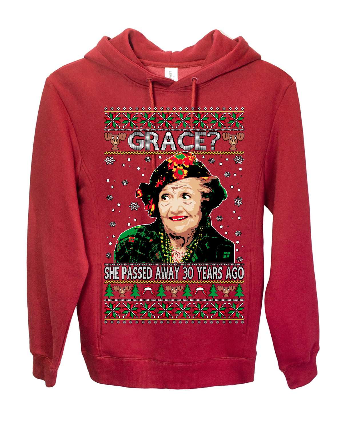 Grace She Passed Away 30 Years Ago, Funny Aunt Bethany Classic Holiday 80s Xmas Movies Ugly Christmas Sweater Ugly Christmas Premium Side-Pocket Hoodie Sweatshirt