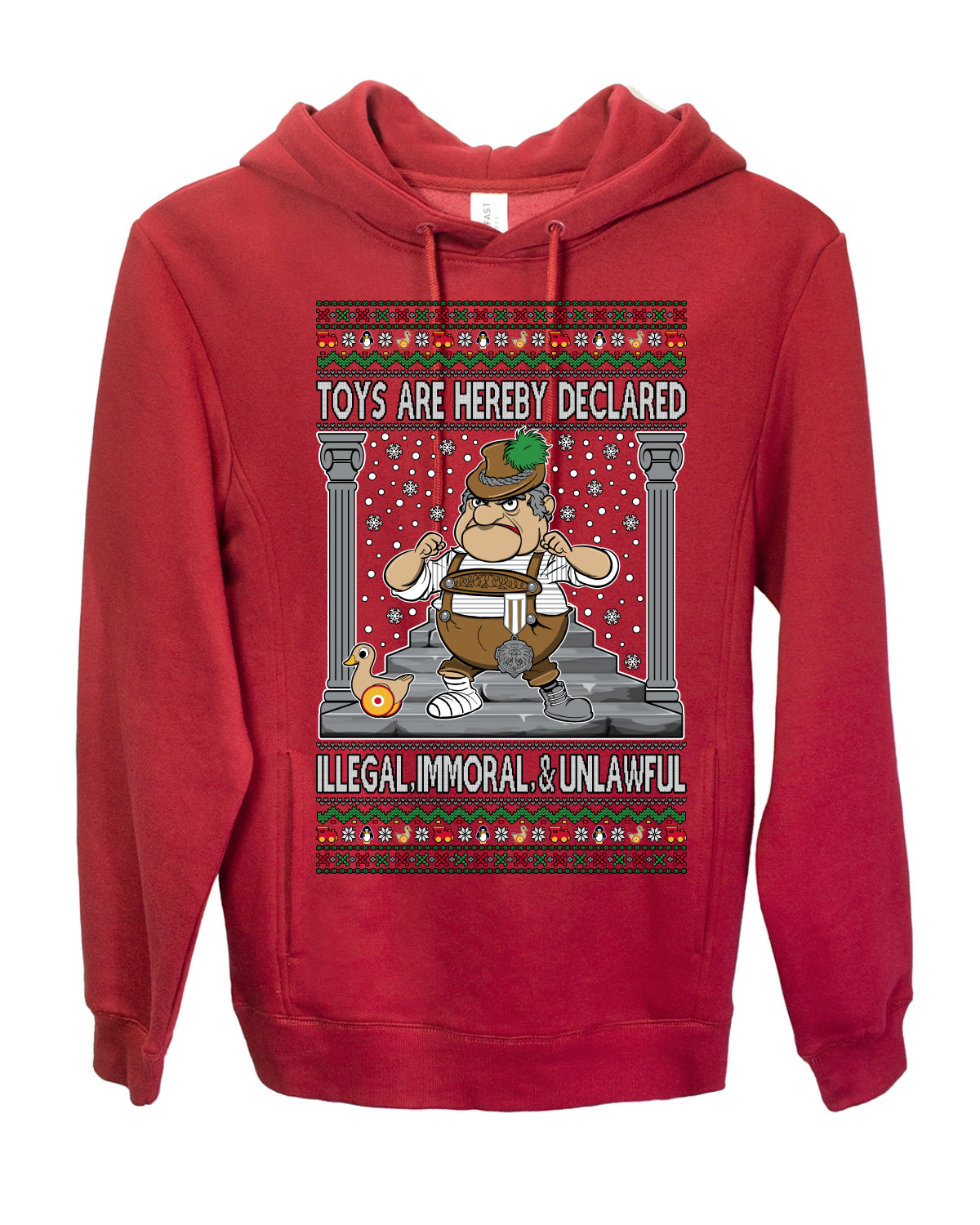 Toys Are Hereby Declared Illegal Immoral Unlawful, Funny Classic 1970 Xmas Movie Quote Character Santa Claus Comin to Town, Ugly Christmas Sweater Ugly Christmas Premium Side-Pocket Hoodie Sweatshirt
