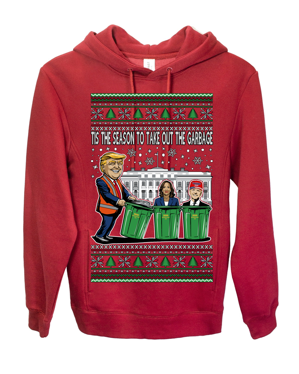 Tis the Season to Take Out the Garbage President Trump, 47th USA President of the United States, Gift for Republicans Conservatives Ugly Christmas Sweater Ugly Christmas Premium Side-Pocket Hoodie Sweatshirt
