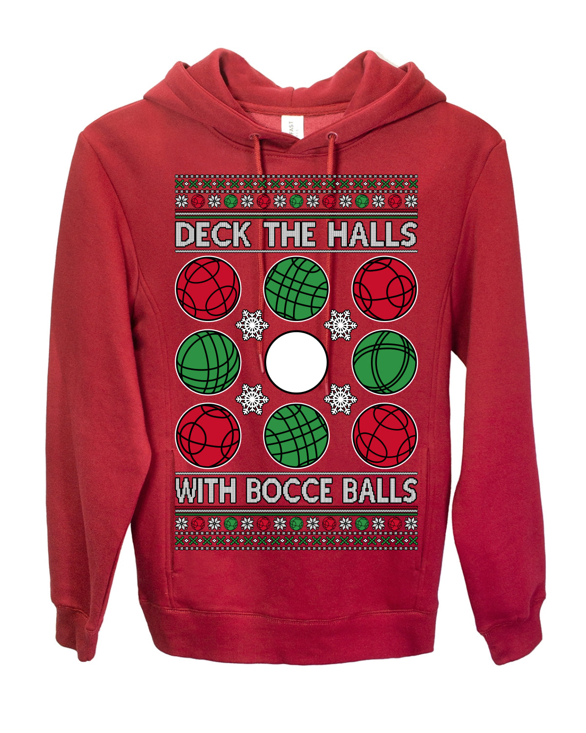 Deck the Halls with Bocce Balls, Funny Classic Italy Italian Sports Ugly Christmas Sweater Ugly Christmas Premium Side-Pocket Hoodie Sweatshirt
