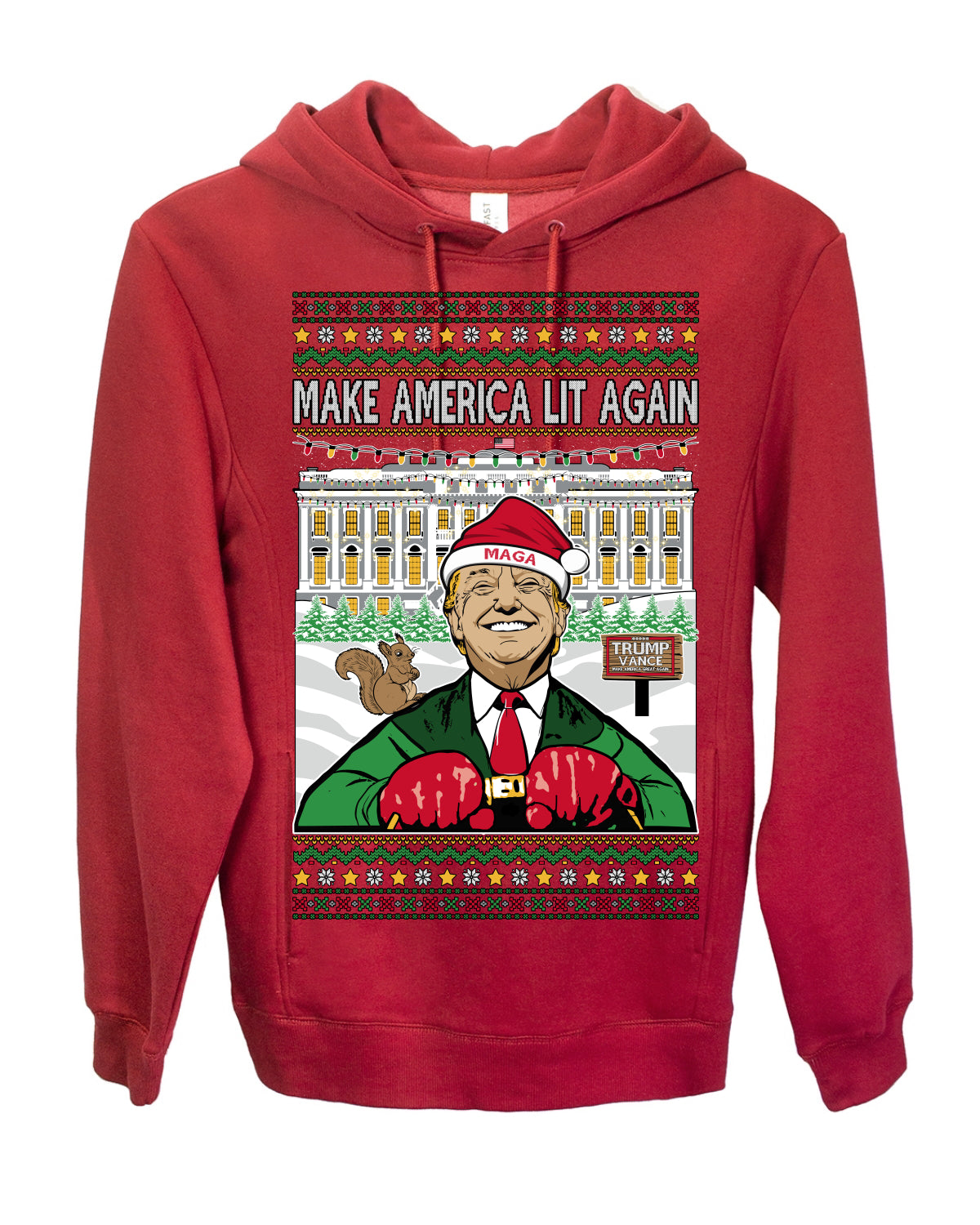 Make America Lit Again Funny Donald Trump JD Vance 2024 White House MAGA, Make America Great Again Sweatshirt Ugly Christmas Sweater Ugly Christmas Premium Side-Pocket Hoodie Sweatshirt