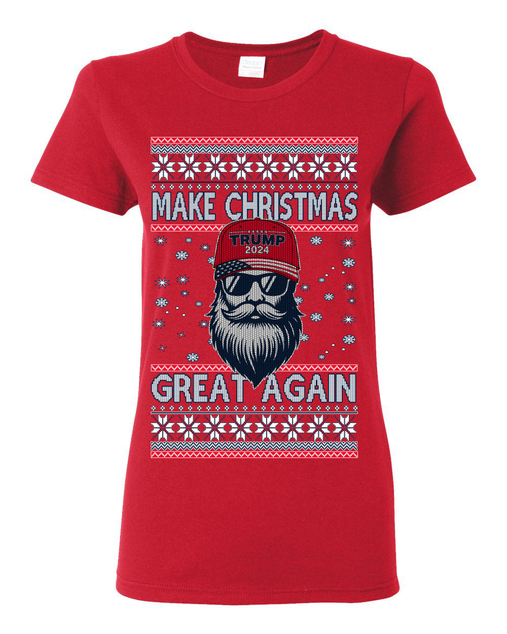 Make Christmas Great Again Trump Santa Claus 2024 MAGA, Donald Trump JD Vance GOP Republican, Ugly Christmas Sweater Crewneck Sweatshirt Ugly Christmas Womens Graphic T-Shirt