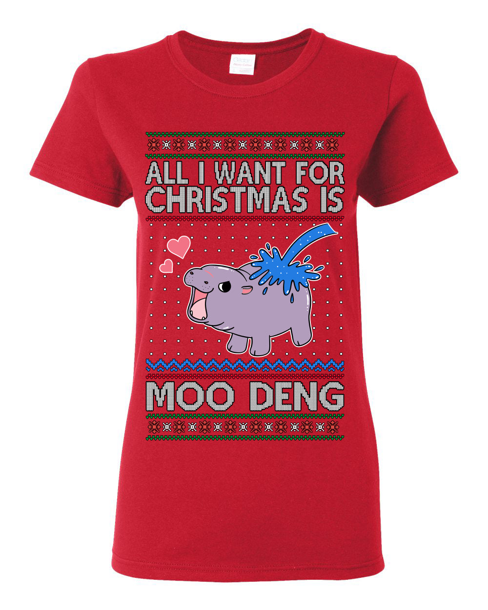 All I Want for Christmas is Moo Deng, Cute Pygmy Hippo Meme Viral Zoo Animal Y2K Era Funny Memes, Ugly Christmas Sweater Ugly Christmas Womens Graphic T-Shirt
