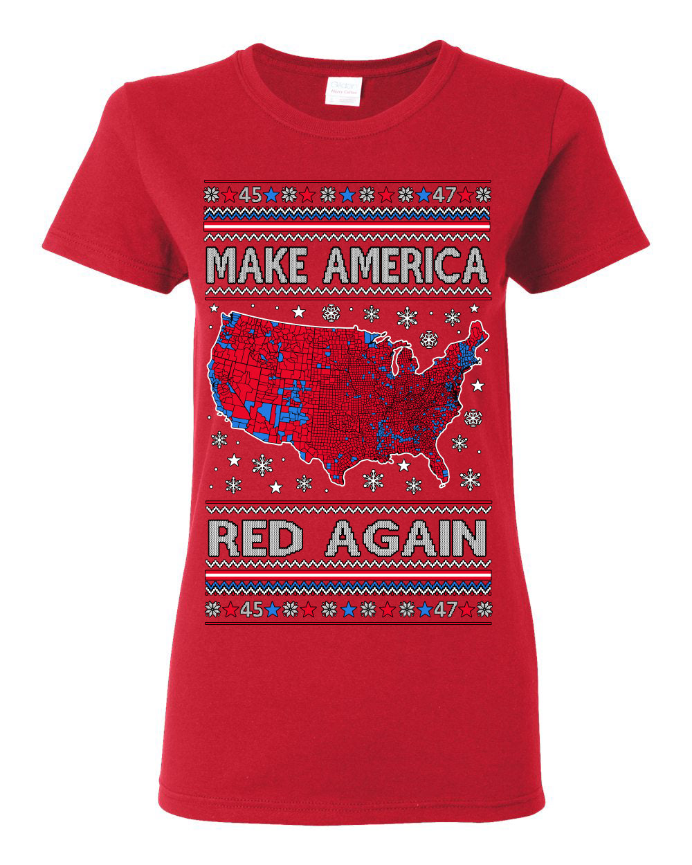 Make America Red Again USA Map, President Donald Trump 2024 MAGA Red Wave, Ugly Christmas Sweater Ugly Christmas Womens Graphic T-Shirt