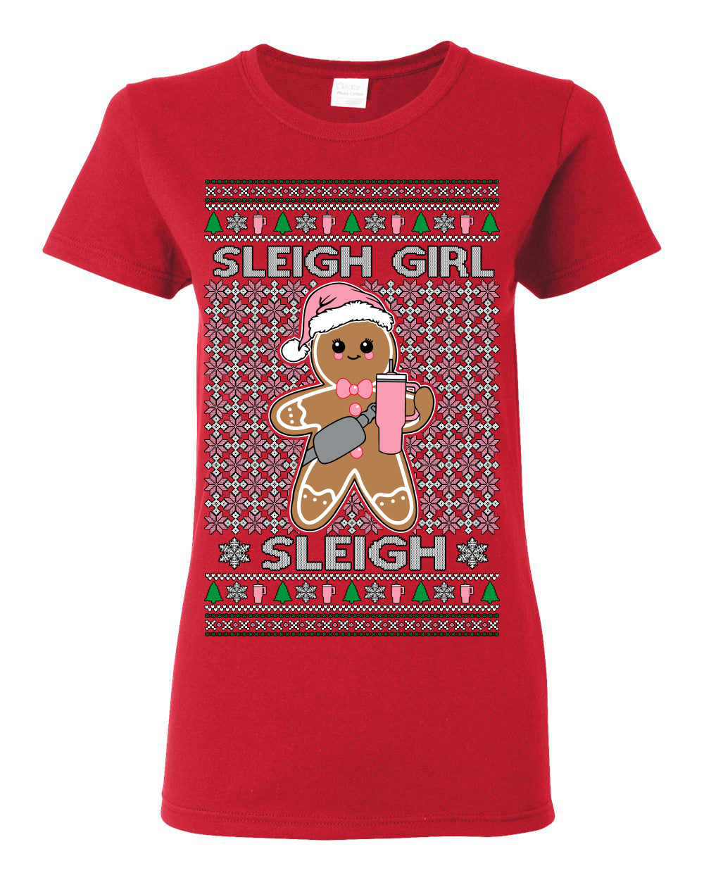 Sleigh Girl Sleigh Funny Trendy Pop Girly Sling Bag Coffee Cup Ugly Christmas Sweater Ugly Christmas Womens Graphic T-Shirt