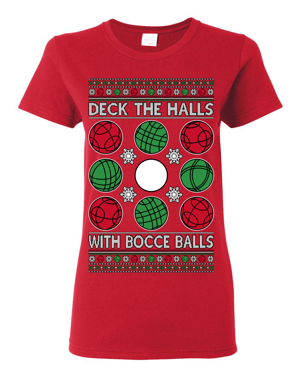Deck the Halls with Bocce Balls, Funny Classic Italy Italian Sports Ugly Christmas Sweater Ugly Christmas Womens Graphic T-Shirt