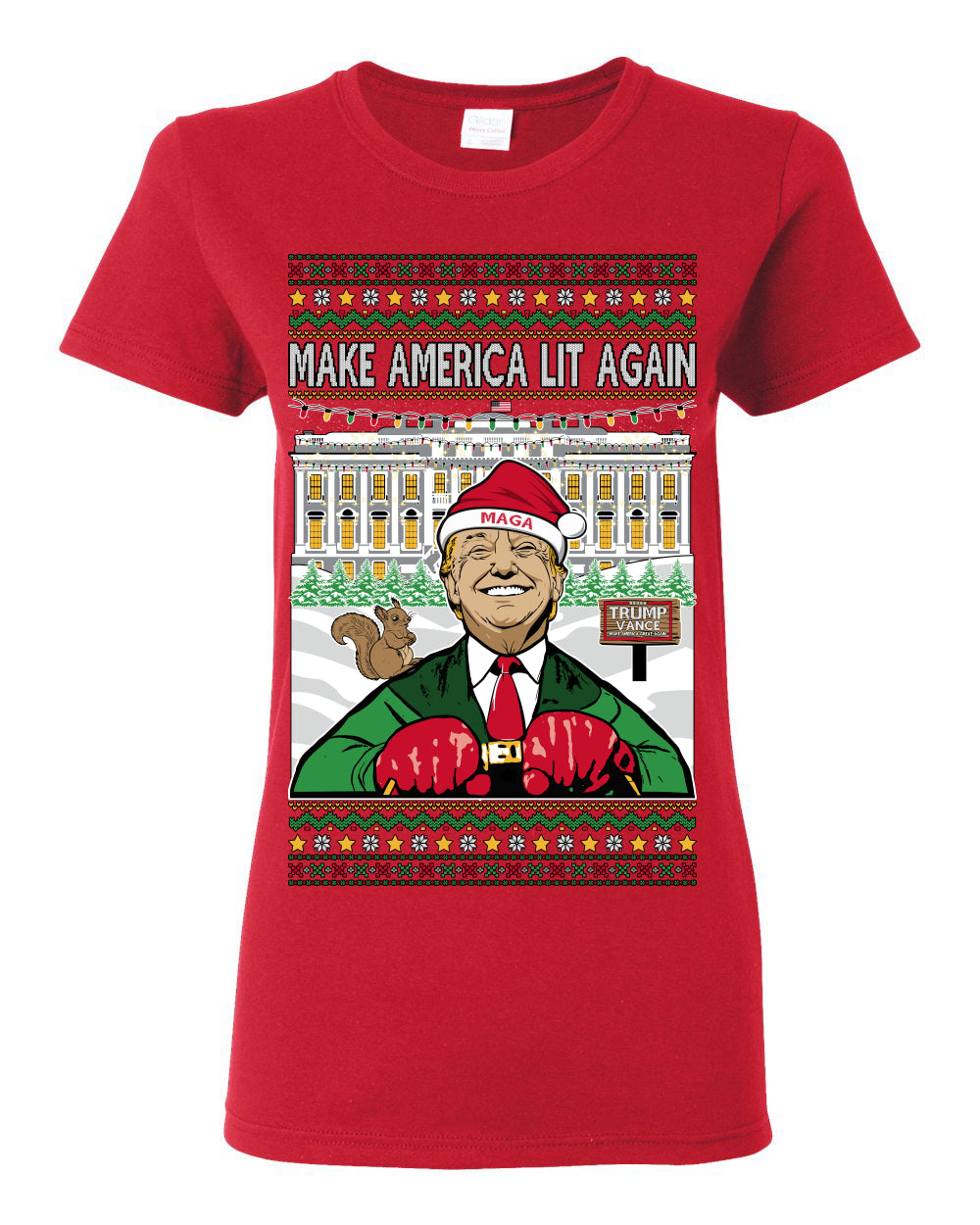 Make America Lit Again Funny Donald Trump JD Vance 2024 White House MAGA, Make America Great Again Sweatshirt Ugly Christmas Sweater Ugly Christmas Womens Graphic T-Shirt