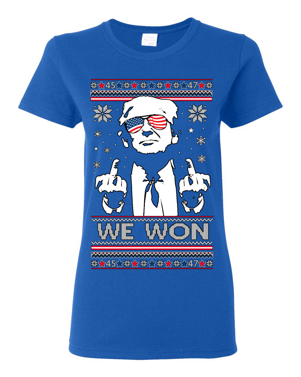 We Won Funny 45 47 President Trump Shot USA Glasses, 47th USA President of the United States, Gift for Republicans Conservatives Ugly Christmas Sweater Ugly Christmas Womens Graphic T-Shirt