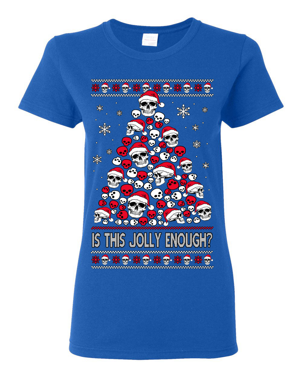 Is This Jolly Enough? Skeleton Halloween Xmas Skull Christmas Tree Ugly Christmas Sweater Ugly Christmas Womens Graphic T-Shirt