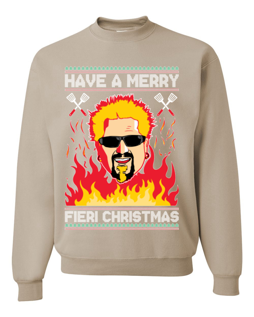 Have a Merry Fieri Christmas, Viral Grocery Games Meme, Flavor Fire Tequila TV Chef Ugly Christmas Sweater Ugly Christmas Unisex Crewneck Sweatshirt