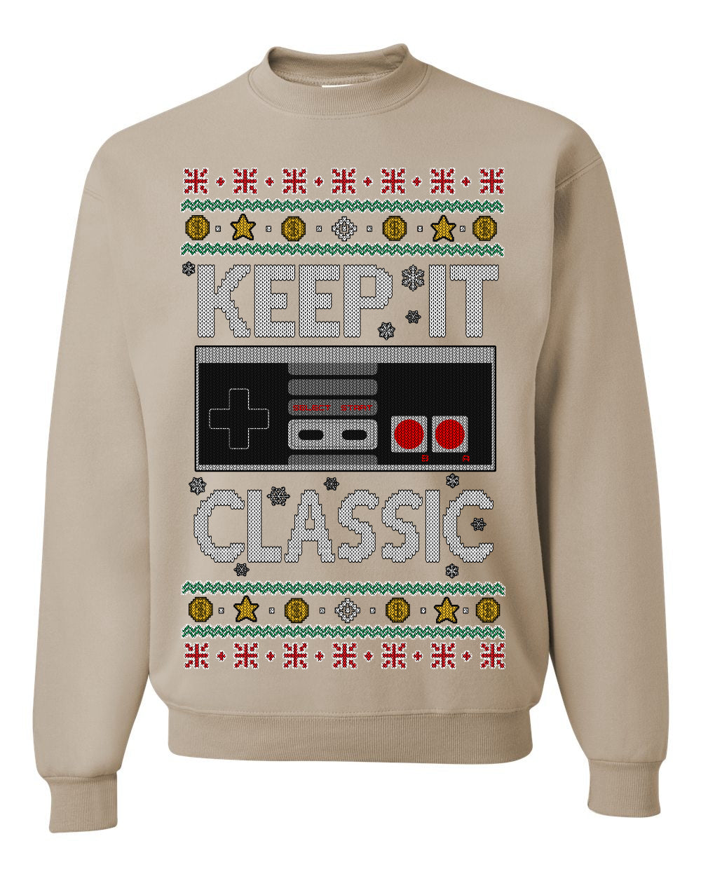 Keep It Classic 80s Video Game Controller, Retro Vintage Games | Funny Ugly Christmas Sweater Crewneck Sweatshirt Ugly Christmas Unisex Crewneck Sweatshirt
