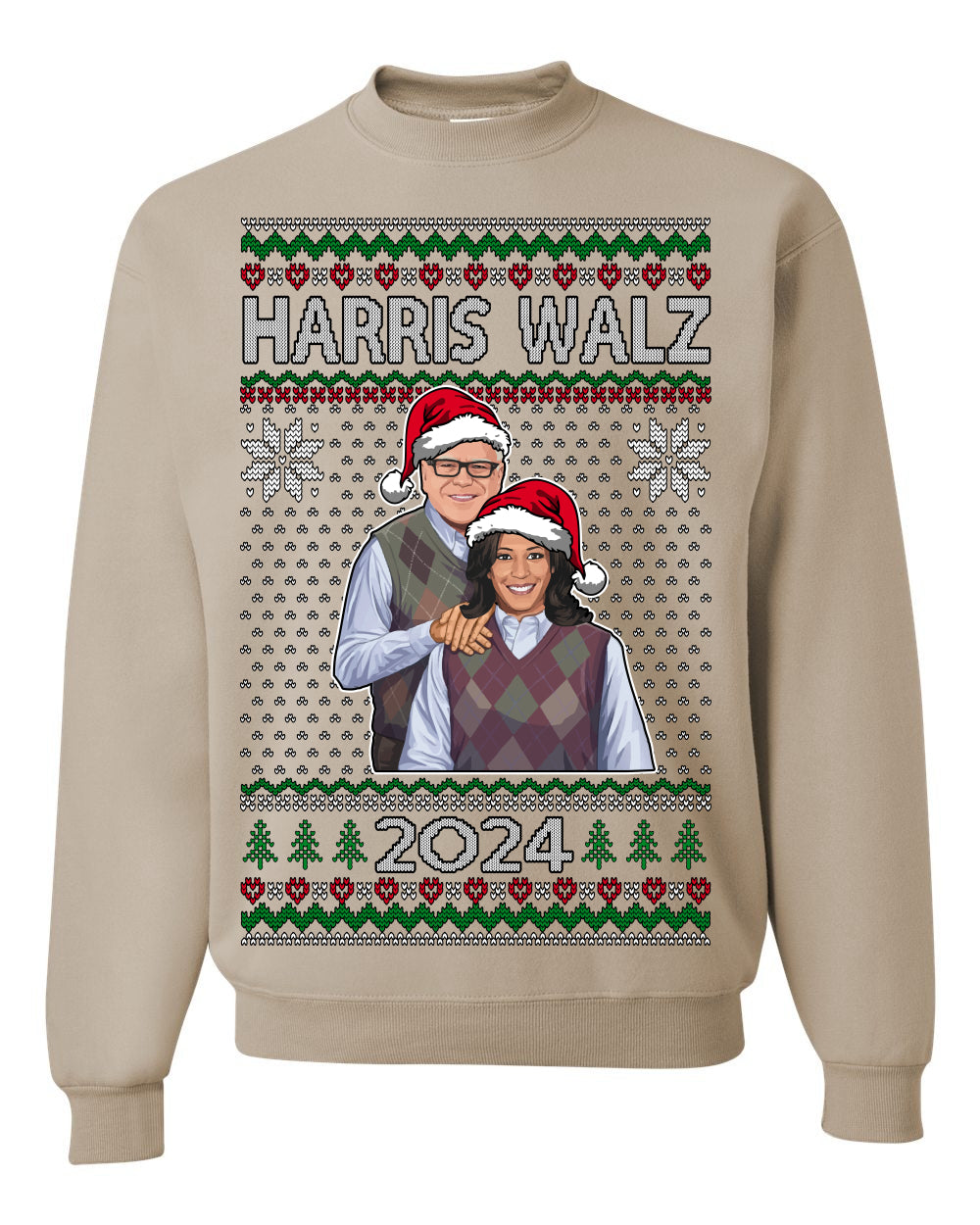 Kamala Harris Tim Walz 2024 Classic Movie Poster, Democrat Political Xmas Ugly Christmas Sweater Crewneck Sweatshirt Ugly Christmas Unisex Crewneck Sweatshirt