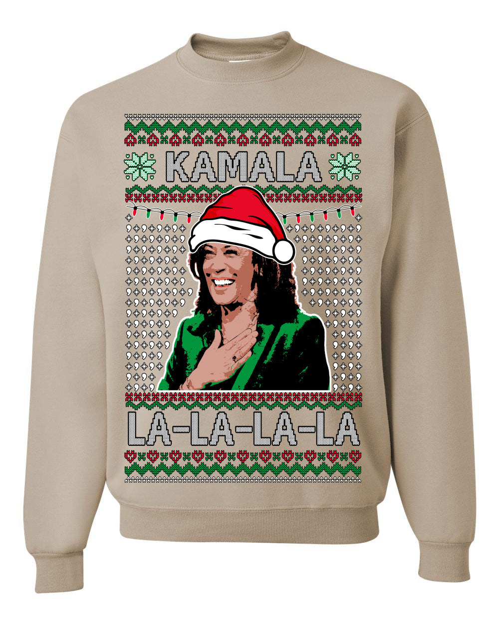 Kamala La La, Funny Kamala Harris Santa Hat Classic Xmas Song Carol Lyrics Winter Holiday, Ugly Christmas Sweater Ugly Christmas Unisex Crewneck Sweatshirt