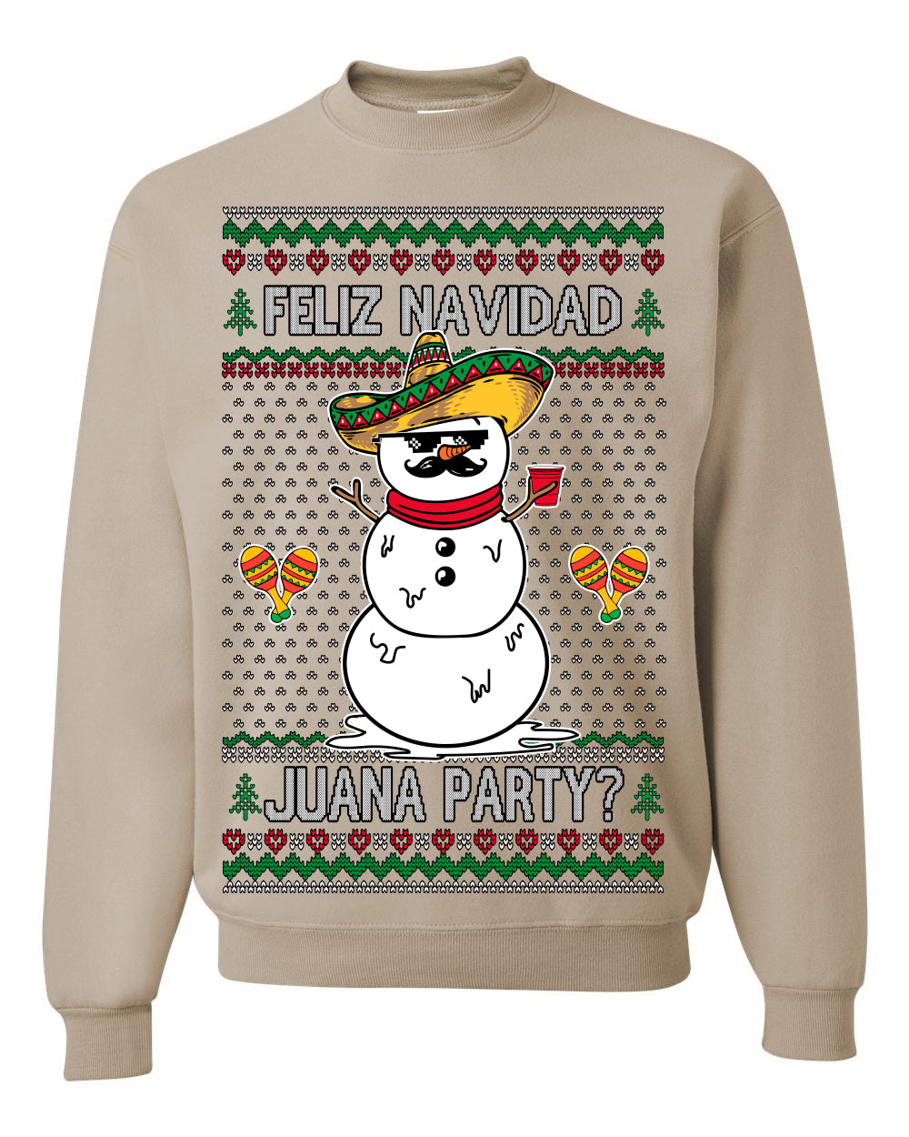 Feliz Navidad Juana Party? Funny Spanish Drinking Sueter Cerveza Ropa en Espanol Ugly Christmas Sweater Ugly Christmas Unisex Crewneck Sweatshirt