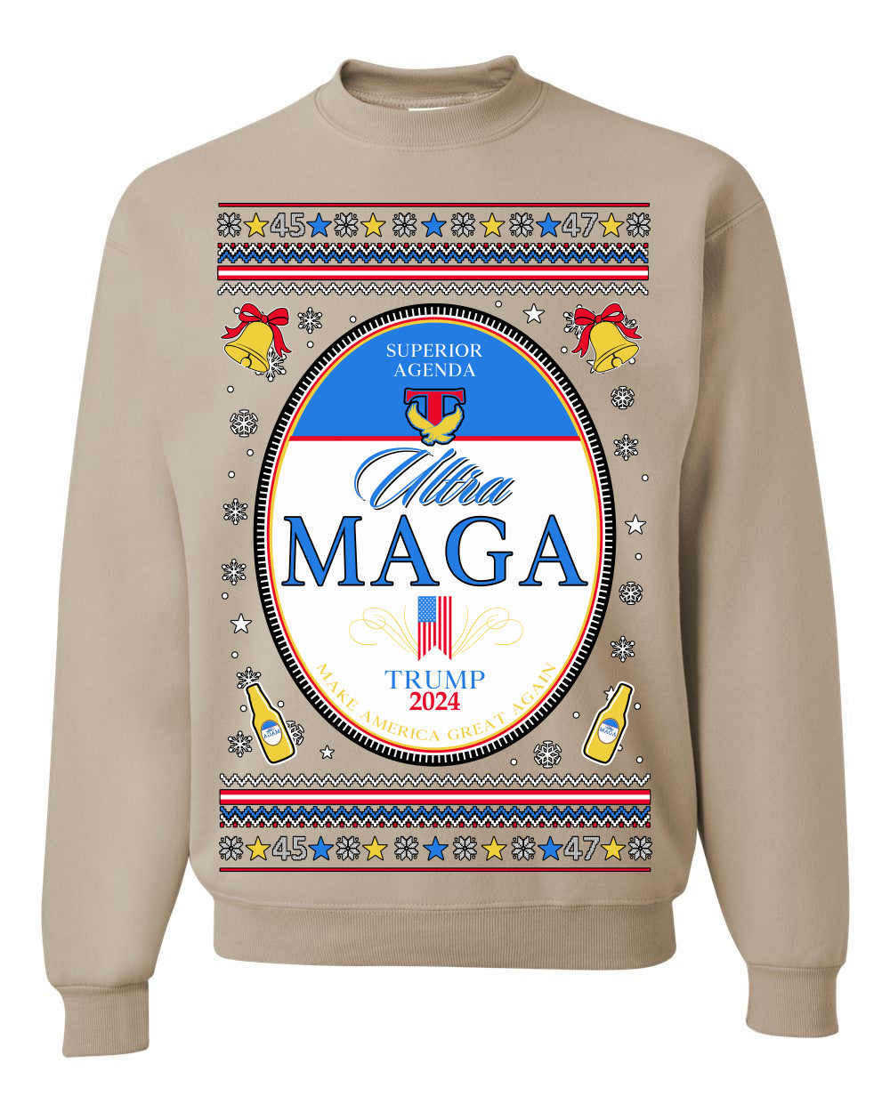 Ultra MAGA Superior Agenda Trump Vance 2024 Funny Beer Logo Ugly Christmas Sweater Ugly Christmas Men's T-Shirt