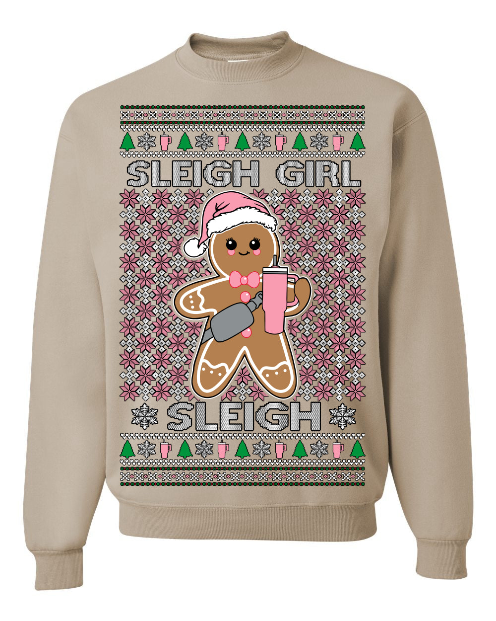 Sleigh Girl Sleigh Funny Trendy Pop Girly Sling Bag Coffee Cup Ugly Christmas Sweater Ugly Christmas Men's T-Shirt