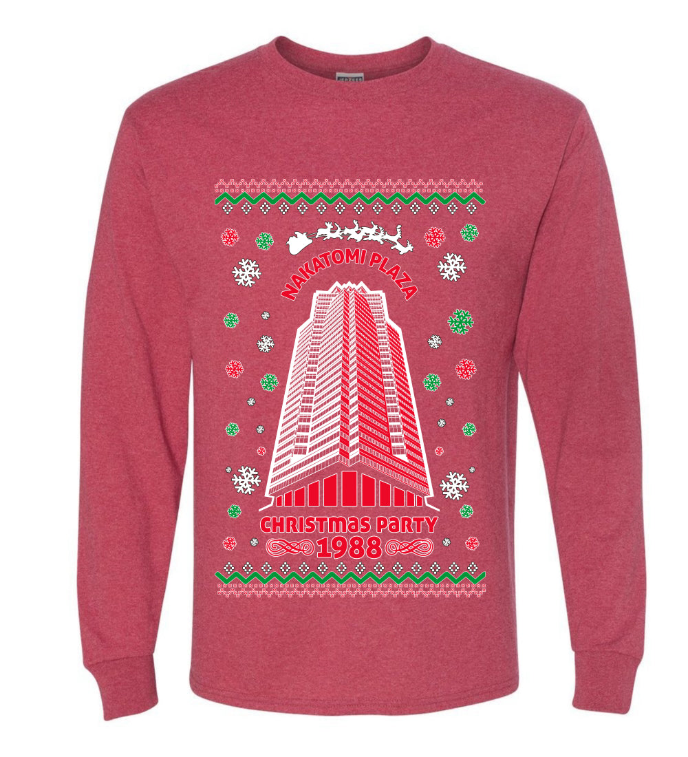 Ugly Unisex Crewneck Christmas Sweater 1988 Nakatomi Plaza Christmas Party Ugly Christmas Sweater Mens Long Sleeve Shirt