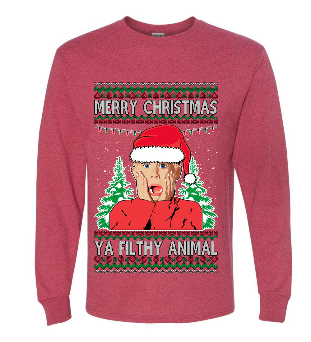 Filthy Animal Christmas Sweatshirt Kevin Movie Christmas Sweater, Ugly Christmas Sweater Unisex Crewneck Sweatshirt Ugly Christmas Sweater Mens Long Sleeve Shirt