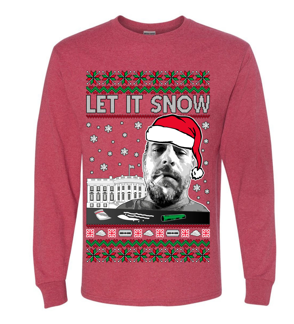 Hunter Let It Snow Biden , Merry Christmas Tee, Ugly Christmas, Sweater Mens Long Sleeve Shirt