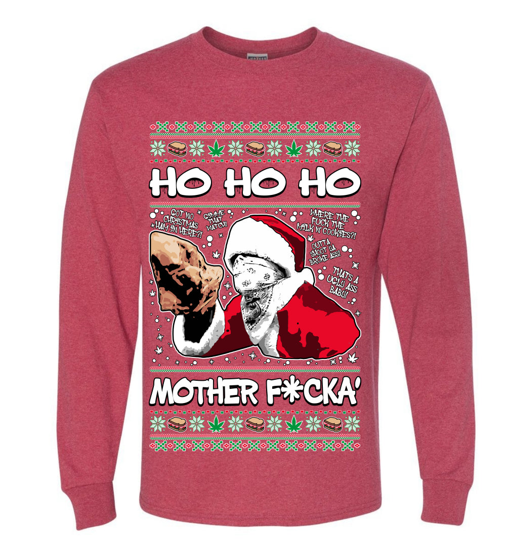 Friday Hood Santa , Merry Christmas Tee, Ugly Christmas, Sweater Mens Long Sleeve Shirt