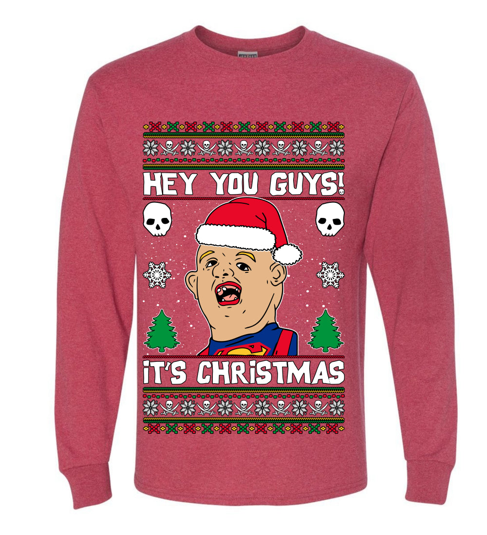 Hey You Guys! It's Sloth Never Say Die, Christmas Gifts, Funny Xmas Gift Idea, Ugly Christmas Sweater Mens Long Sleeve Shirt