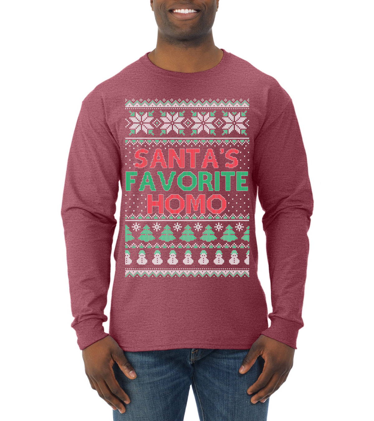 Santa's Favorite Homo ,Christmas Gifts, Funny Xmas Gift Idea, Ugly Christmas Sweater Mens Long Sleeve Shirt