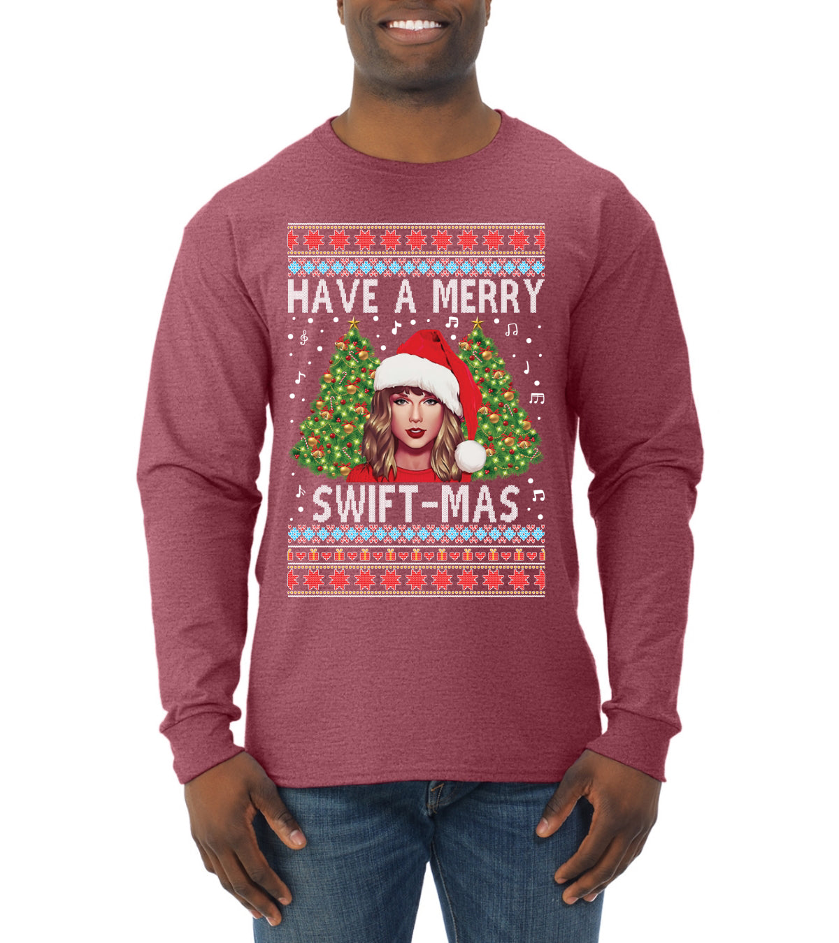 Merry Swiftmas Christmas Sweater, Christmas Gifts, Funny Xmas Gift Idea, Swiftie shirt Ugly Christmas Sweater Mens Long Sleeve Shirt